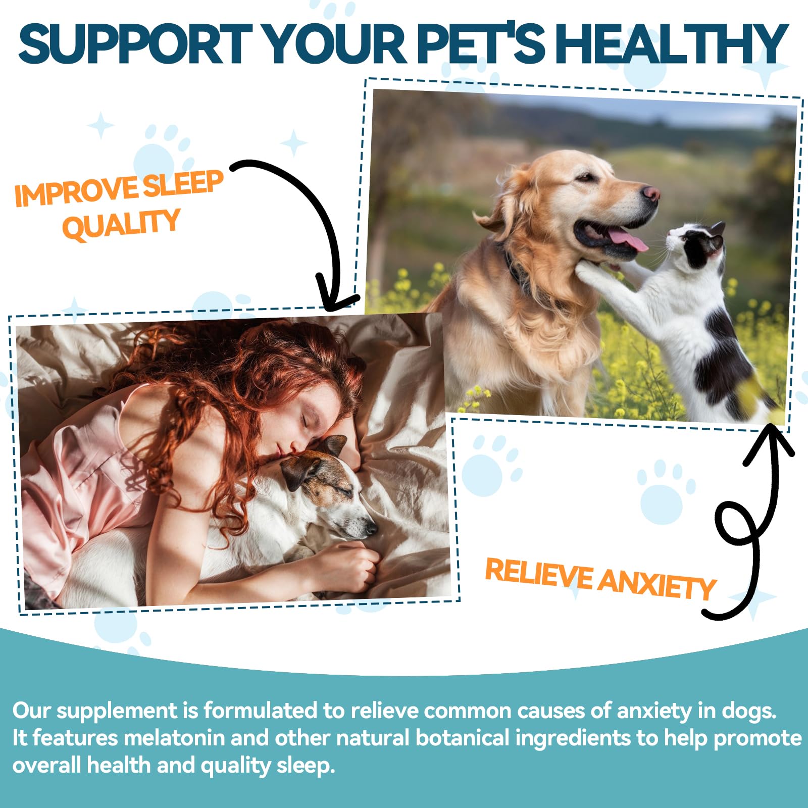Carmelie melatonin for pets bottle label close-up highlights natural plant formula