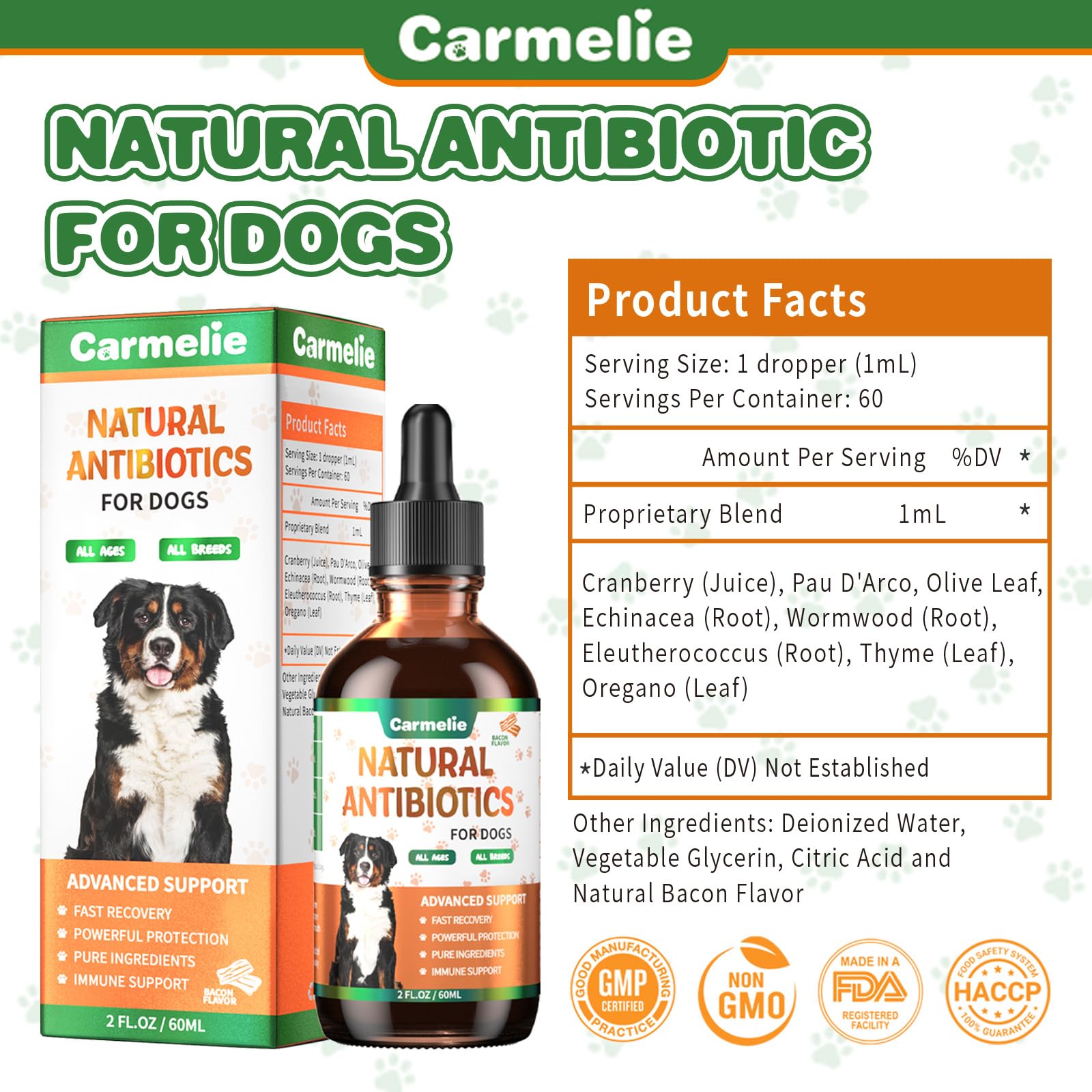 Carmelie drops can be mixed with food, water, or milk for convenience.