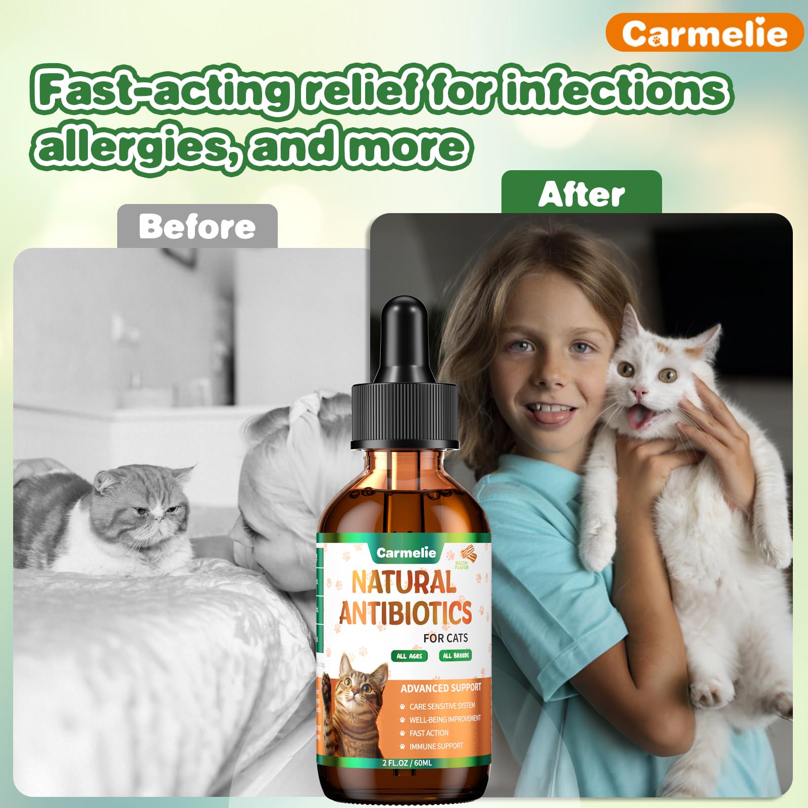 Carmelie natural antibiotics for cats ingredients display herbs and botanicals.