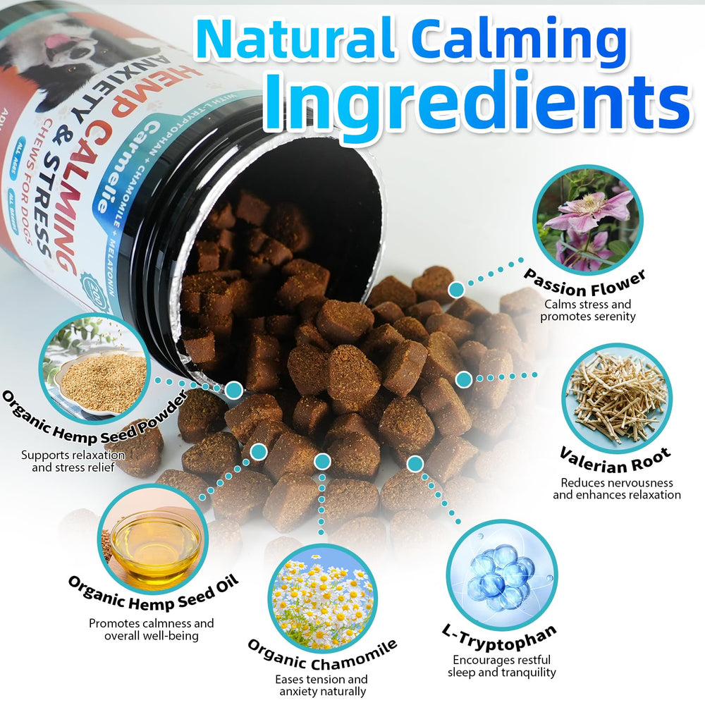 Carmelie natural ingredients no additives image emphasizing clean, grain-free calming solution