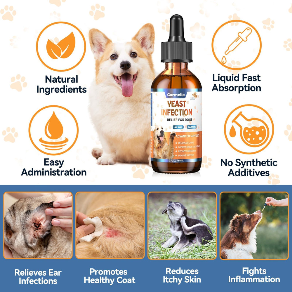 Carmelie yeast relief drops for dogs dropper—simple application supports ear and skin comfort