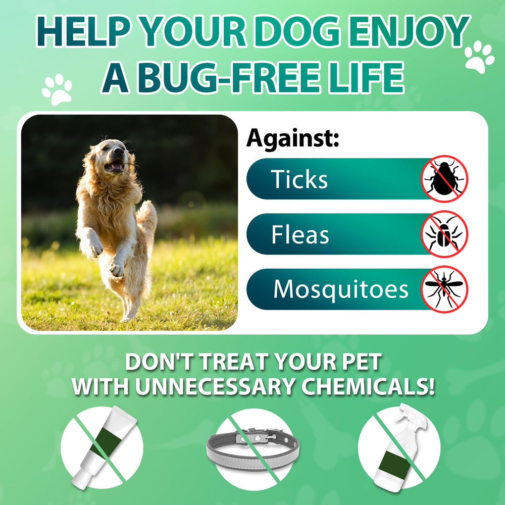 Carmelie packaging and label emphasizes natural ingredients ideal for pet-safe flea prevention.