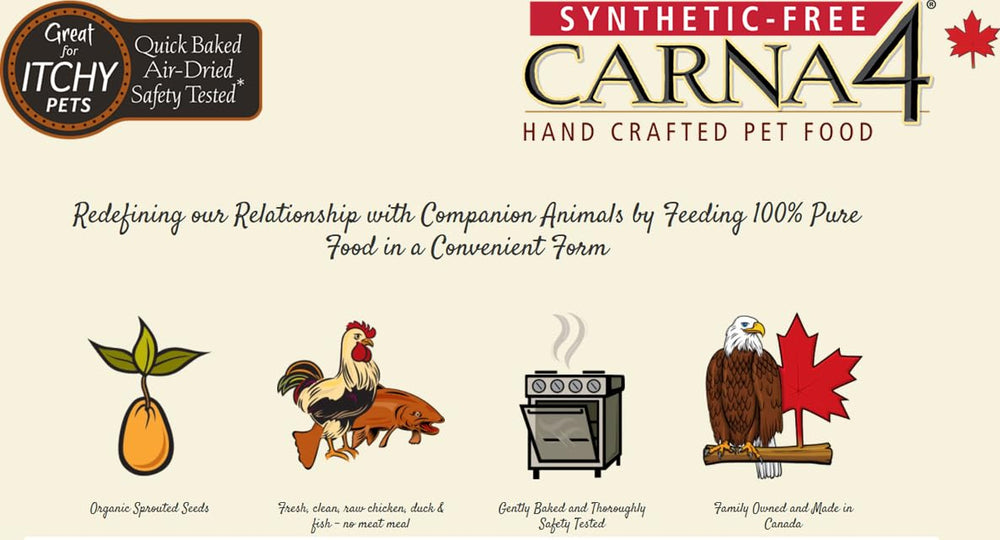 CARNA4 all-life-stages serving idea shows versatile use as a dry-dog-food staple.