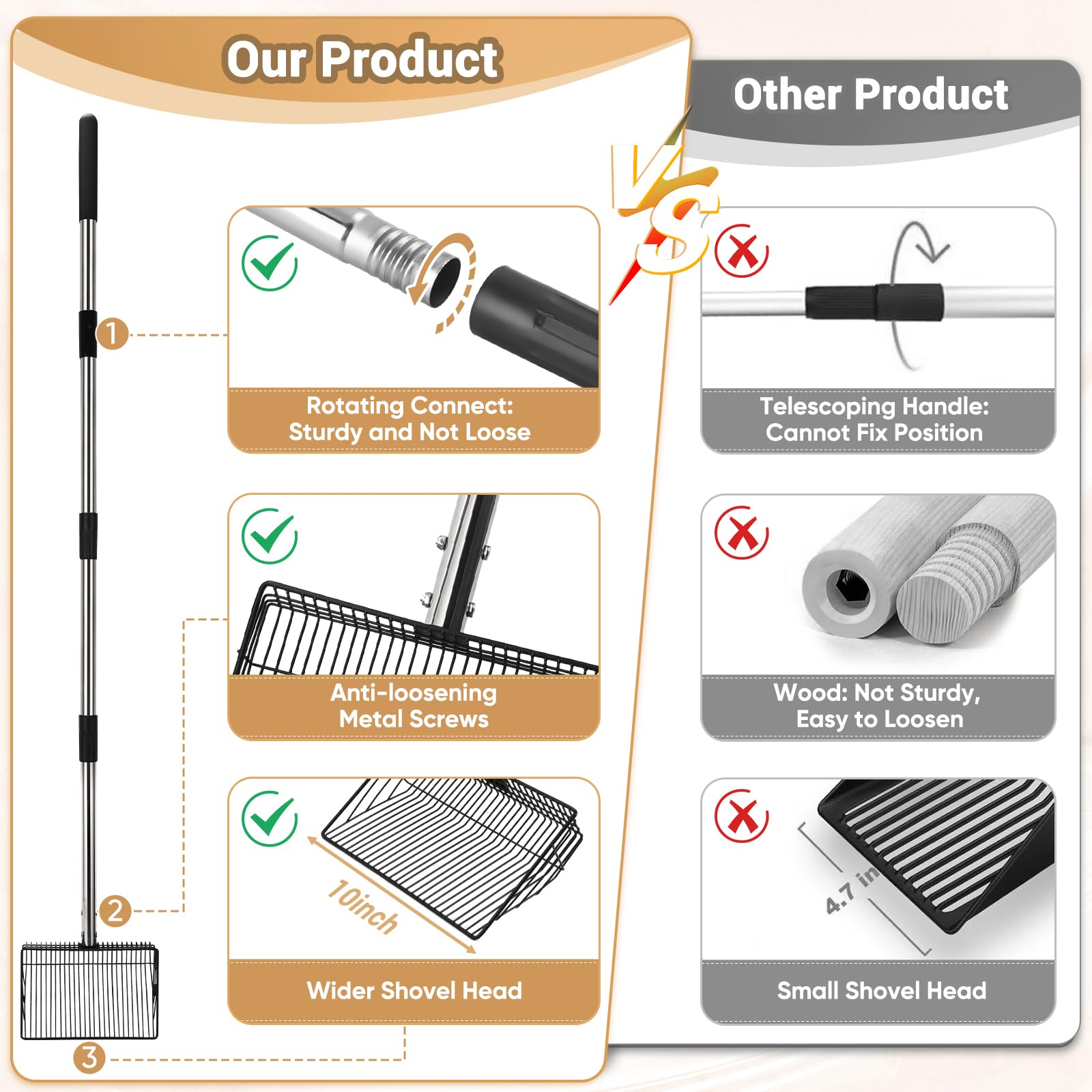 CAROD multifunction sifter shovel for coop cleaning and sand or hay tasks.