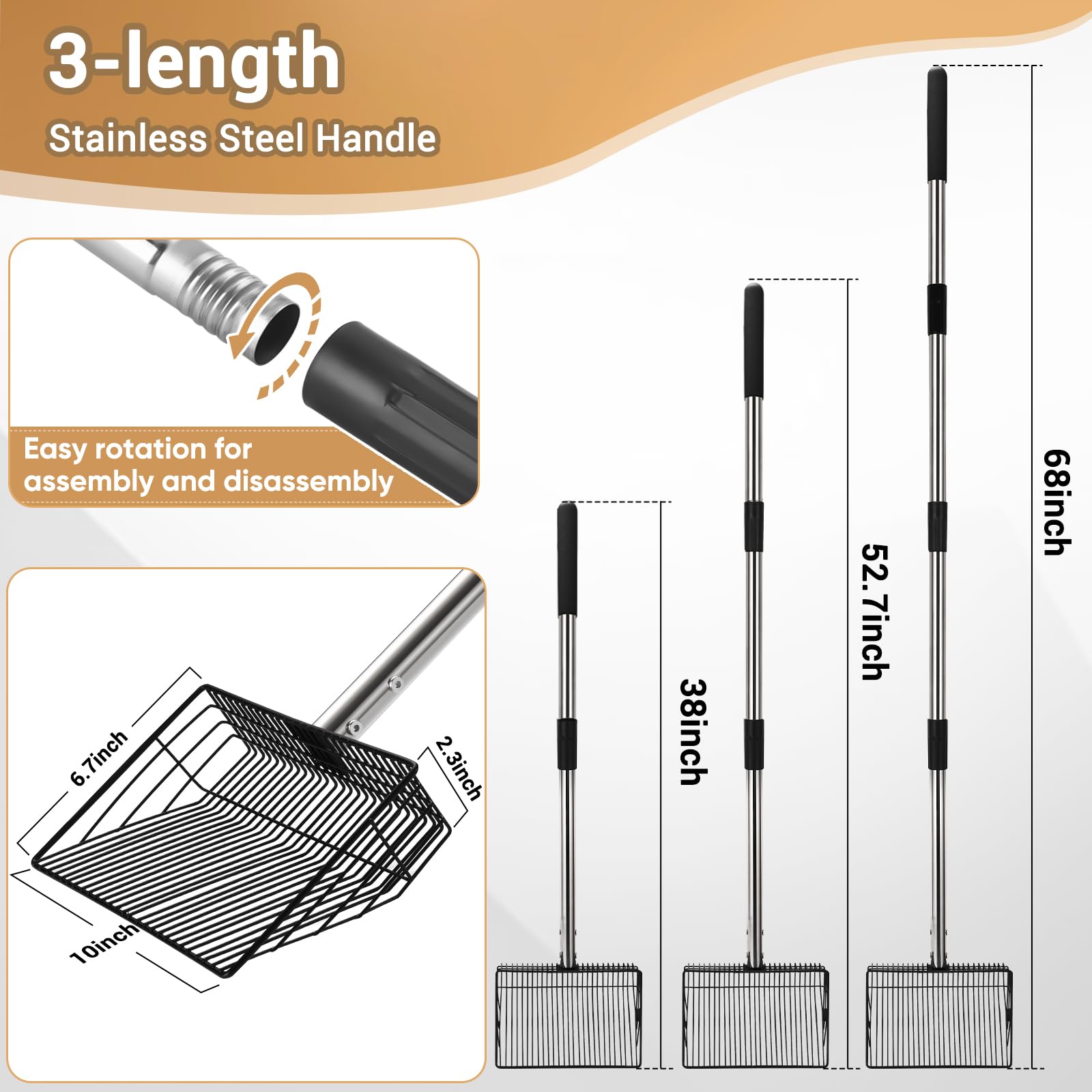 CAROD stainless steel handle soft grip enhances comfort during long cleanups.