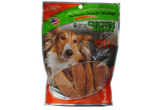 Carolina Prime Pet Chicken Breast and Sweet Tater Fillets packaging highlights USA grown ingredients for trusted snacking.