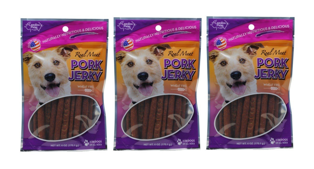 Carolina Prime pork jerky 3-pack 6oz pack for rewarding dogs during training.