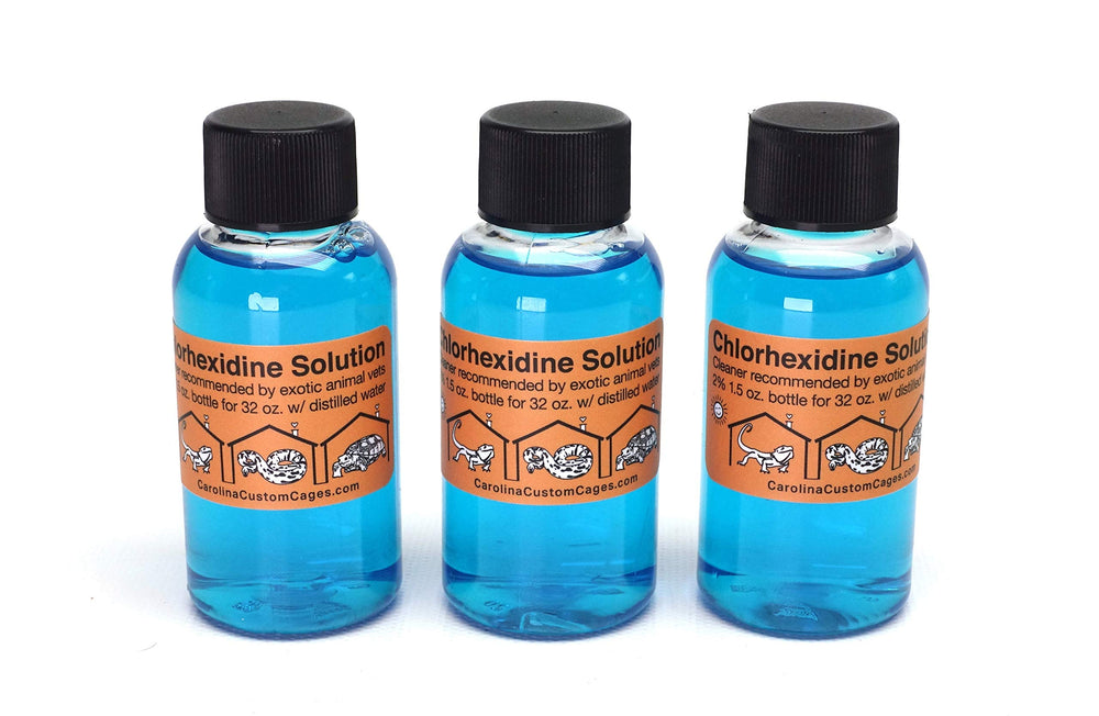 CAROLINACUSTOMCAGES Chlorhexidine Solution 2% 3 refills shown for reptile habitat cleaning