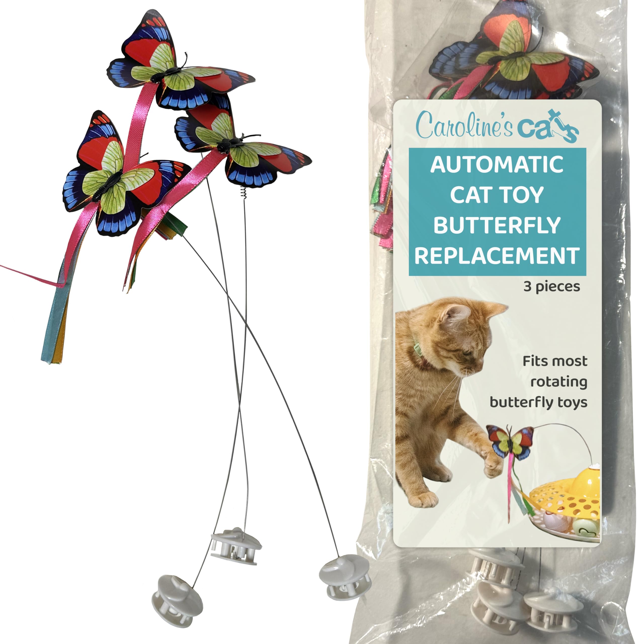 Caroline's Cats butterfly refill closeup shows durable PVC for long-lasting play sessions.