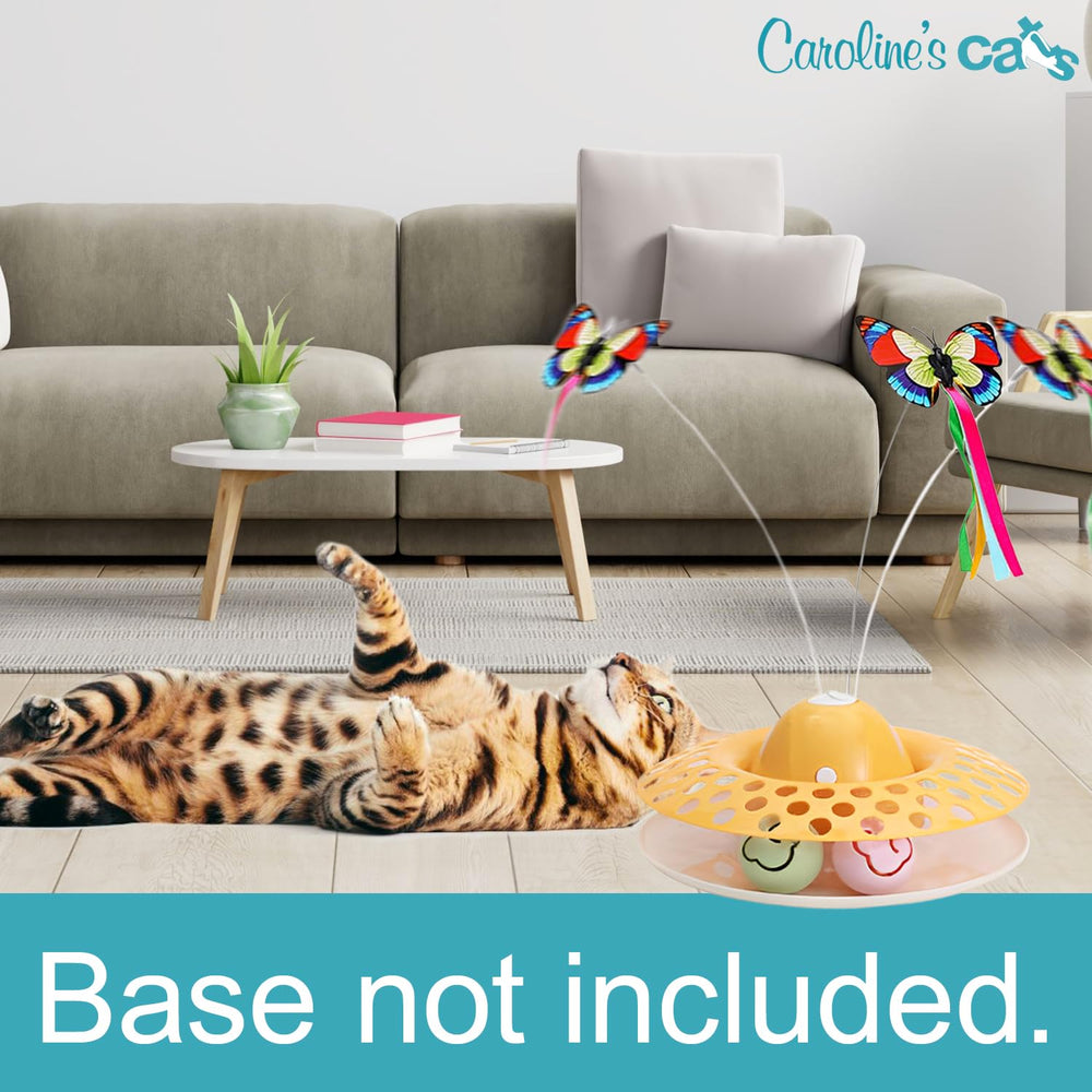 Caroline's Cats butterfly refill packaging shows easy replacement to keep cats entertained.