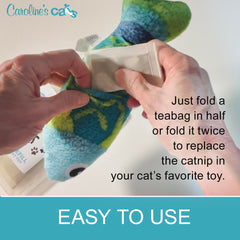 Caroline's Cats catnip tea bags refill pack ready for quick toy restocks
