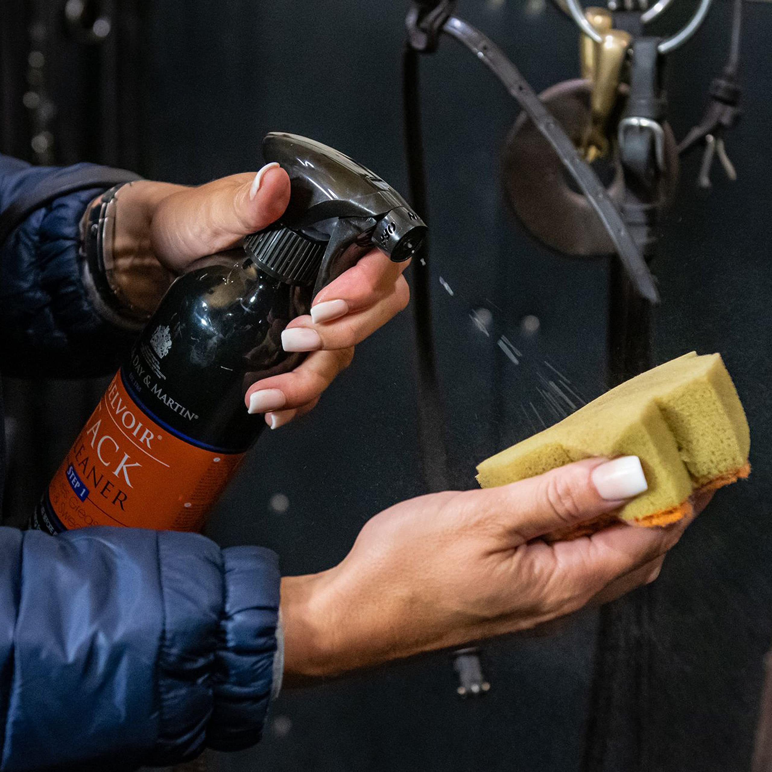Leather treated with Belvoir Tack Cleaner appears clean and ready for conditioning products