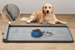 Carry360 silicone dog mat in gray shows foldable design for easy cleaning after meals