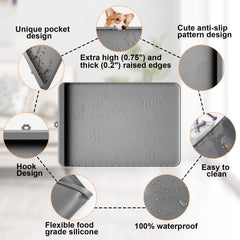 Carry360 36x24 gray dog mat fits large bowls and multiple pets