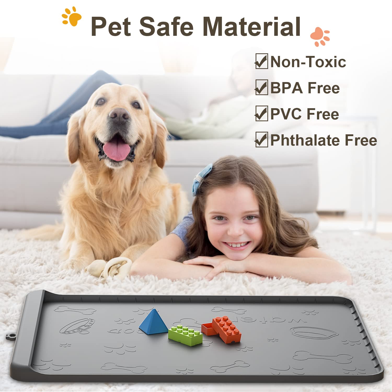 Carry360 high-edges gray dog mat demonstrates spill containment and floor protection