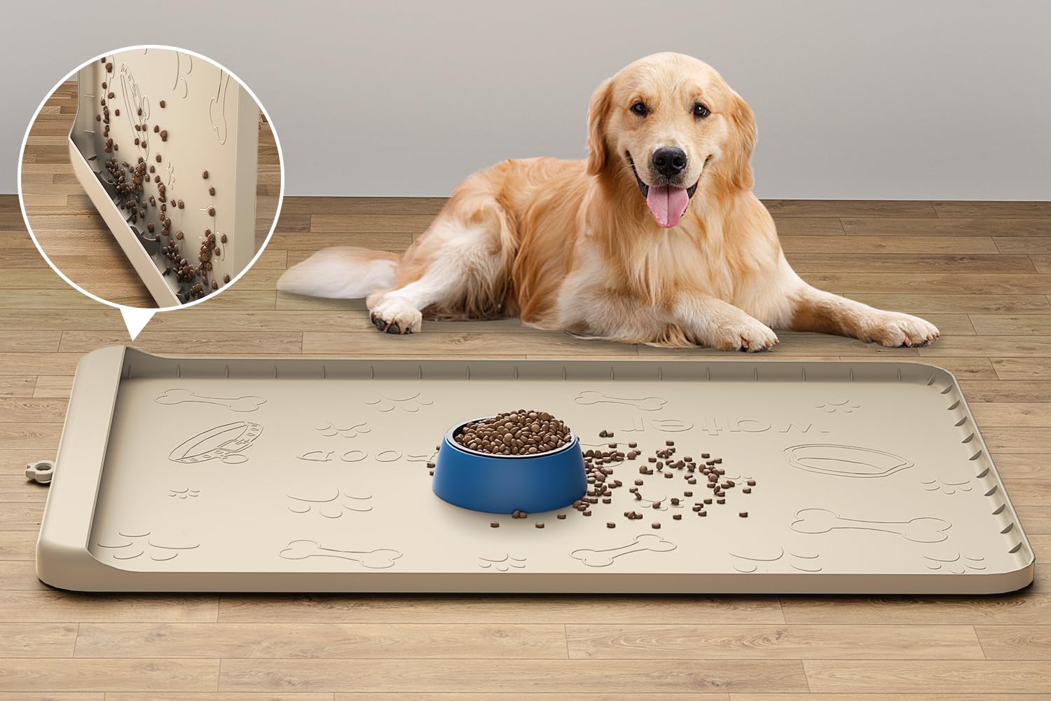 Carry360 silicone dog feeding mat 36x24 folded for storage keeps areas tidy.
