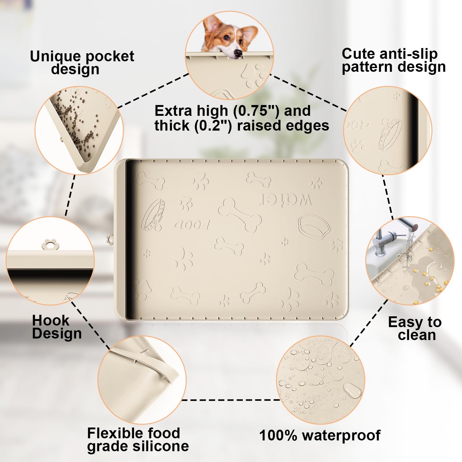 Carry360 silicone dog feeding mat waterproof surface for mess-free floors.