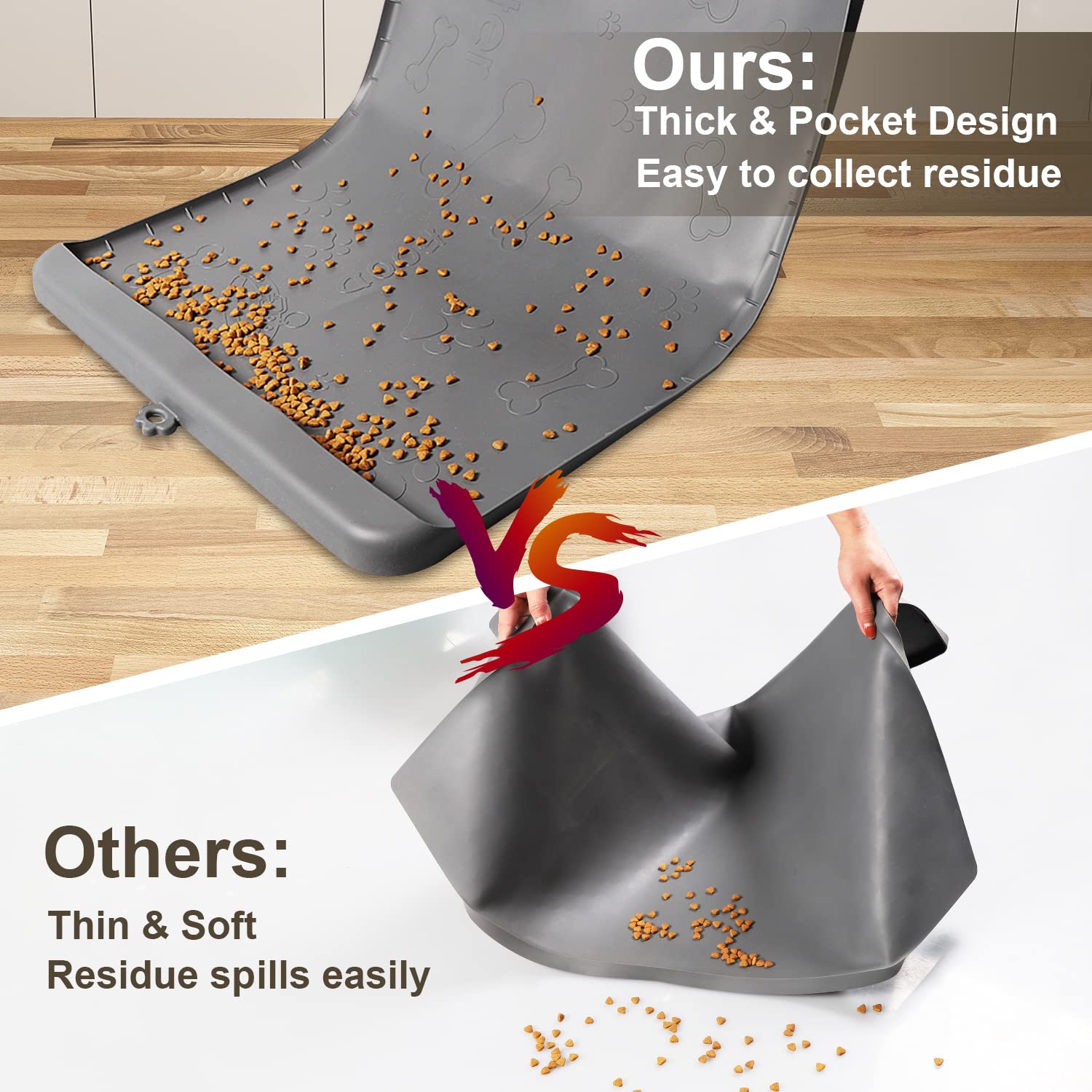 Carry360 waterproof dog mat gray keeps floors dry during meals