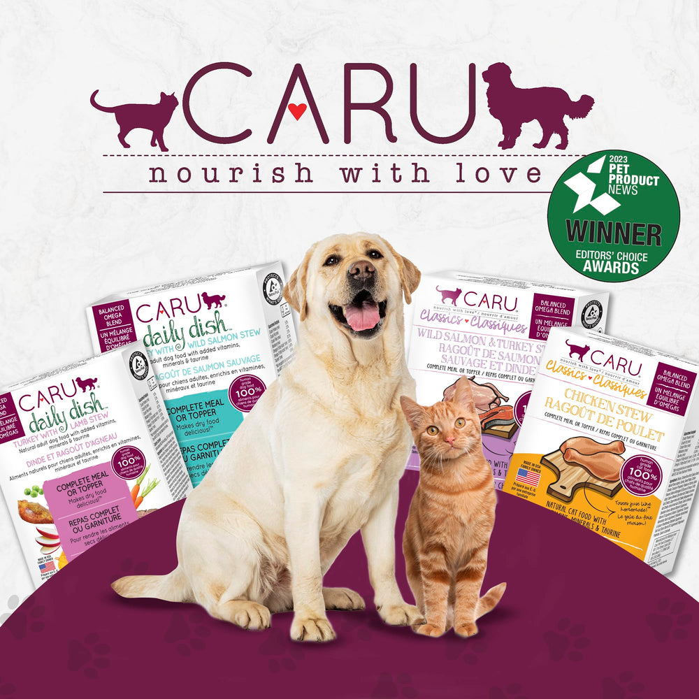 Caru Classics Turkey Stew product image emphasizes human-grade, non-GMO ingredients.