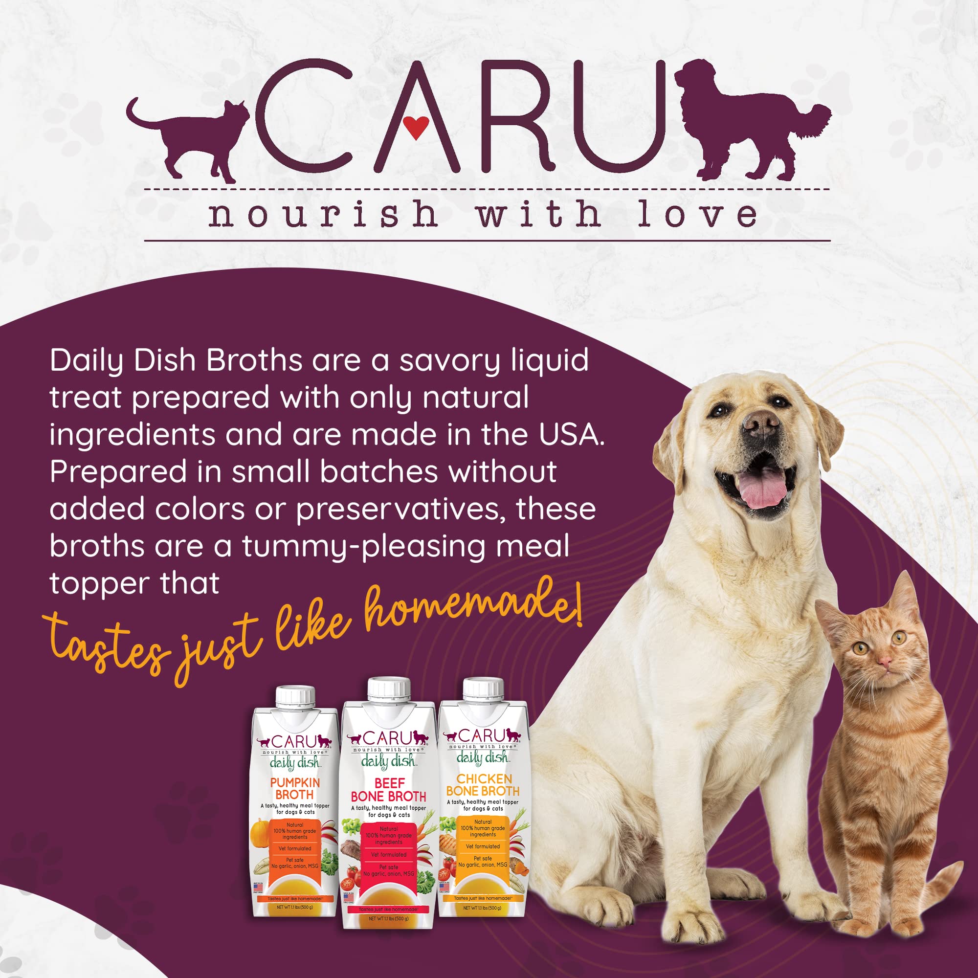 Caru Daily Dish all-natural ingredients label shows no artificial additives