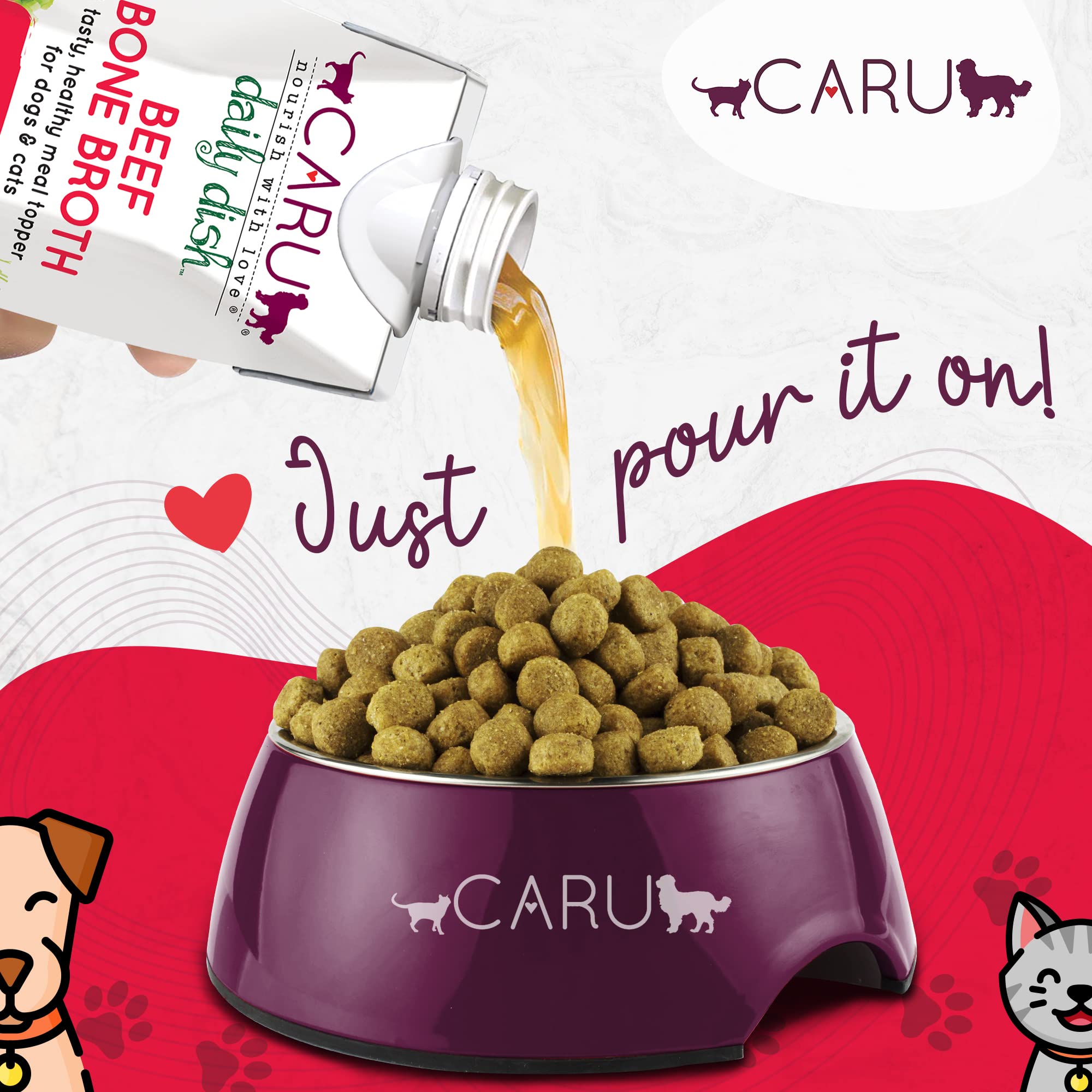 Caru Daily Dish broth topper served in a bowl for dogs and cats