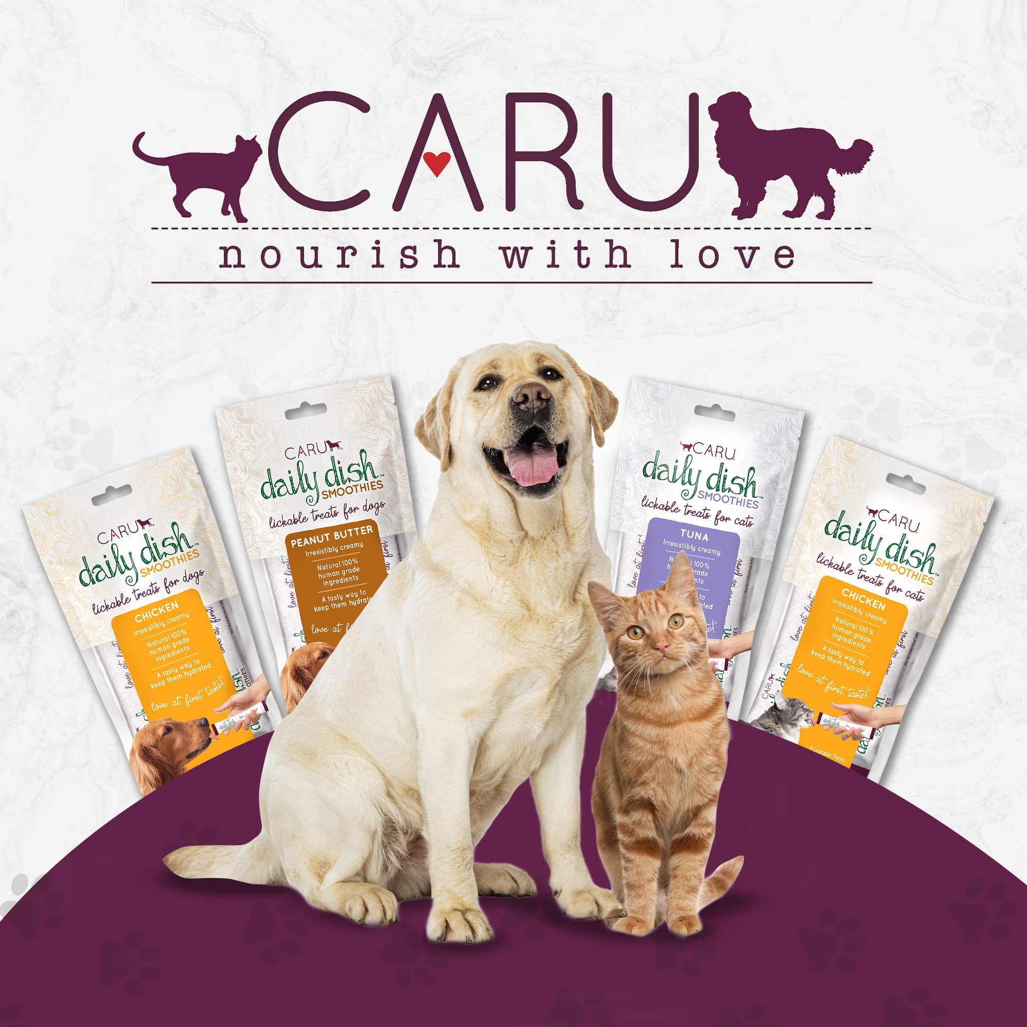 Caru Daily Dish packaging on display emphasizes high-quality tuna flavor.
