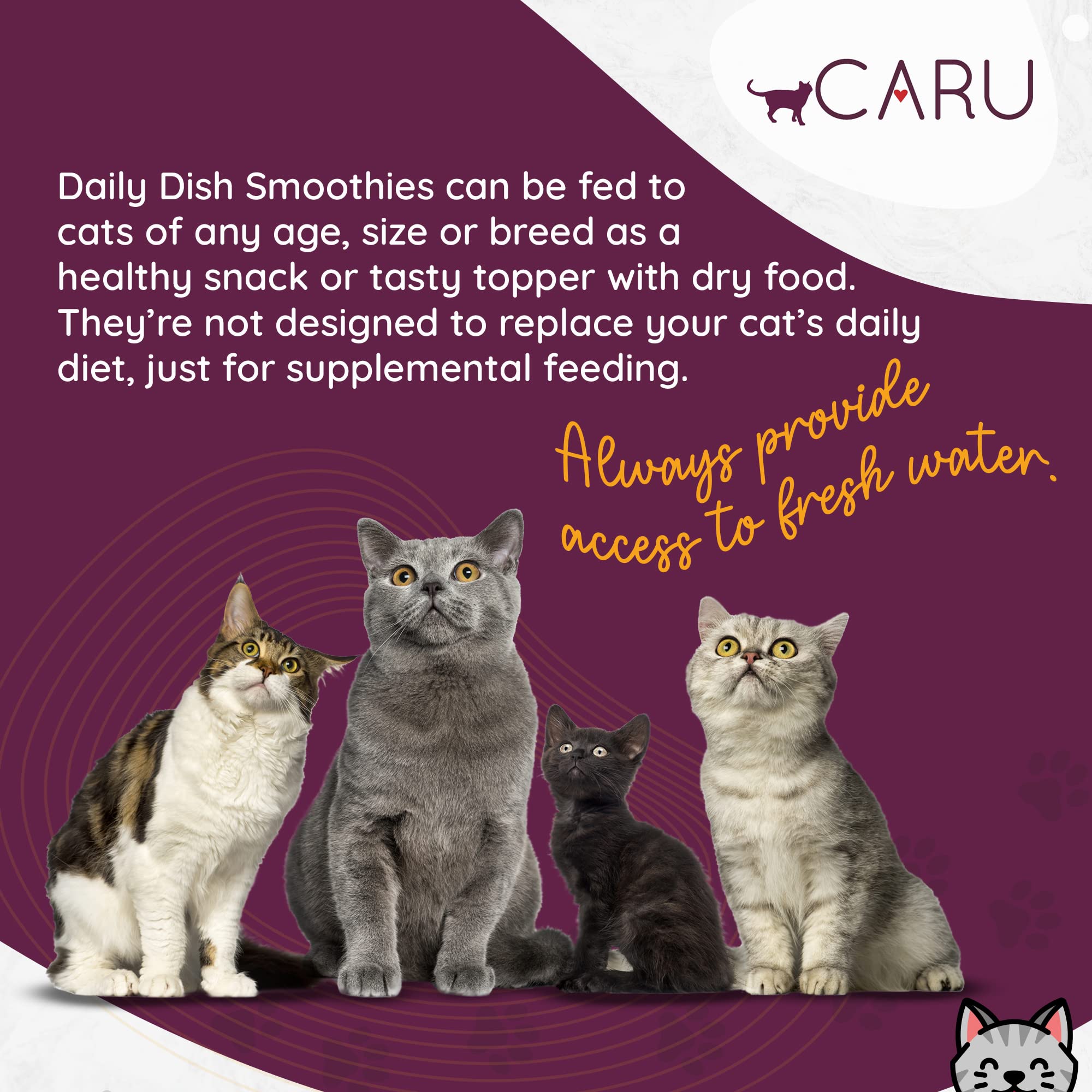 Caru tuna lickable pack design with twist-cap, staining-free feeding option.