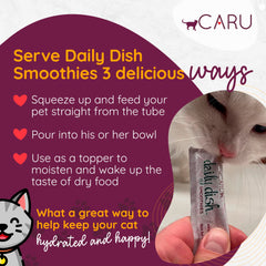 Caru tuna lickable treat close-up shows creamy texture and cat-friendly squeeze packs.