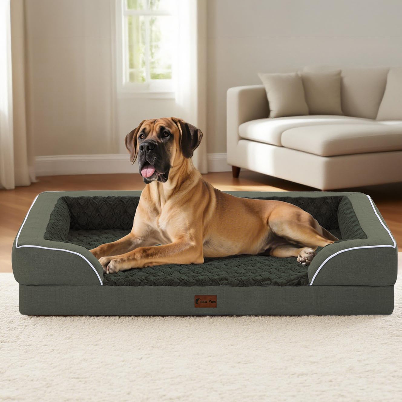 Casa Paw 4-sided bolster on edge, enhancing security and snuggling comfort.