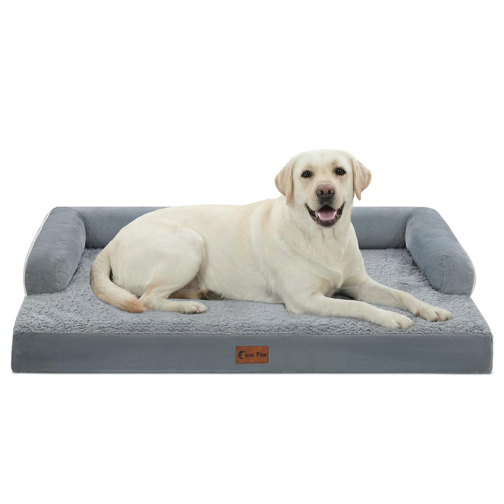 Casa Paw orthopedic dog bed XL with plush foam and bolsters for comfortable, post-walk lounging.