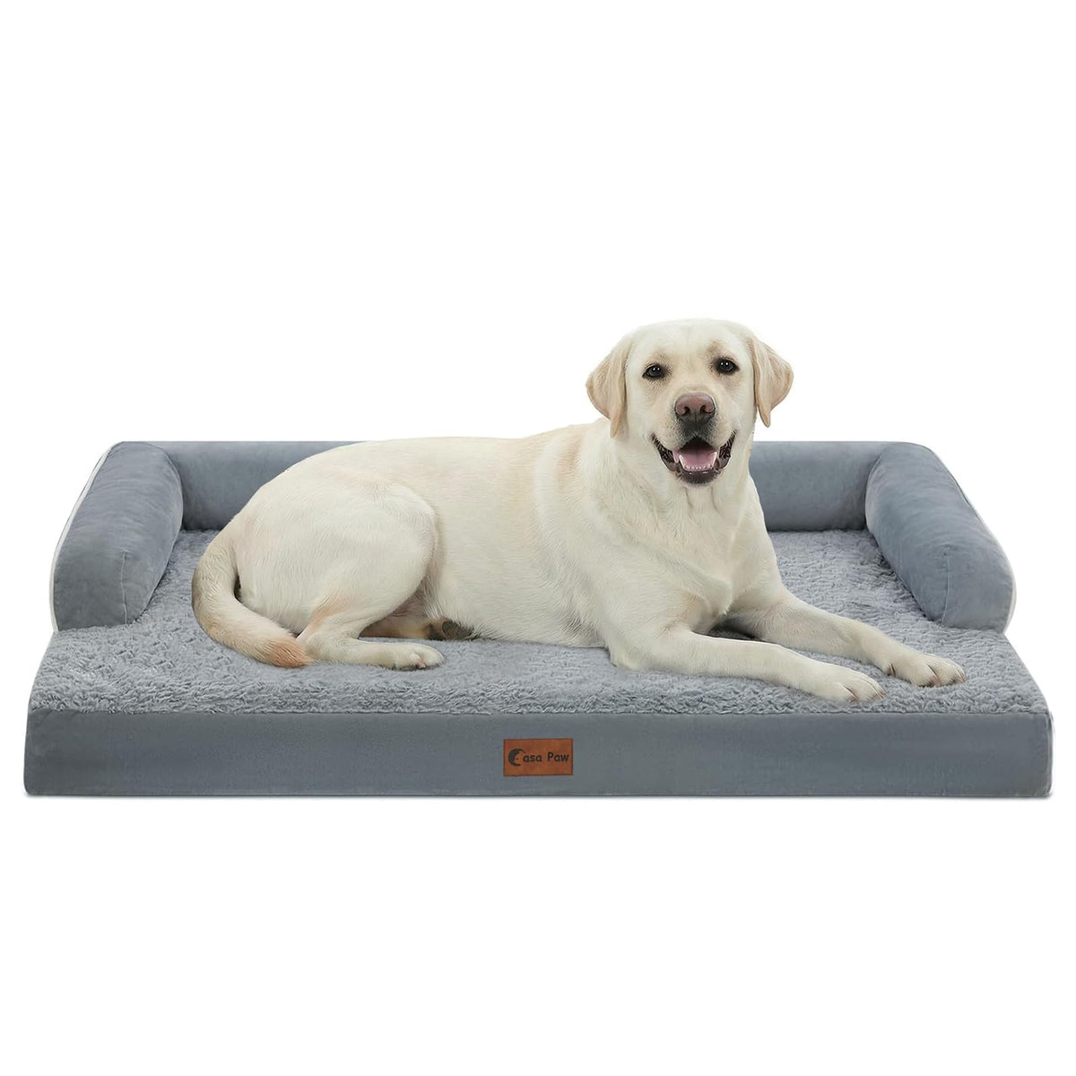 Casa Paw orthopedic dog bed XL with plush foam and bolsters for comfortable, post-walk lounging.