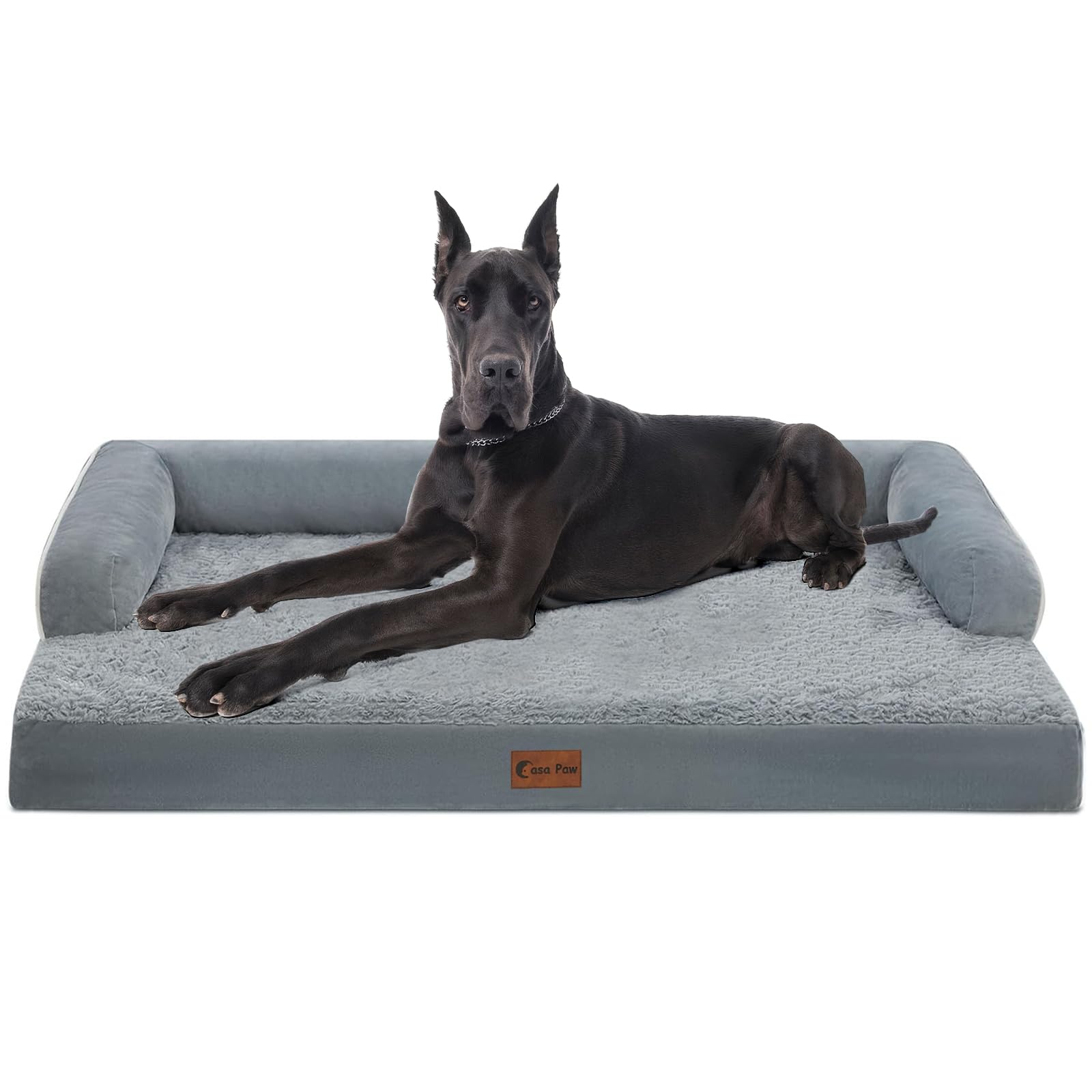 Casa Paw Orthopedic XXL bed side view with bolsters for joint support and deep rest.