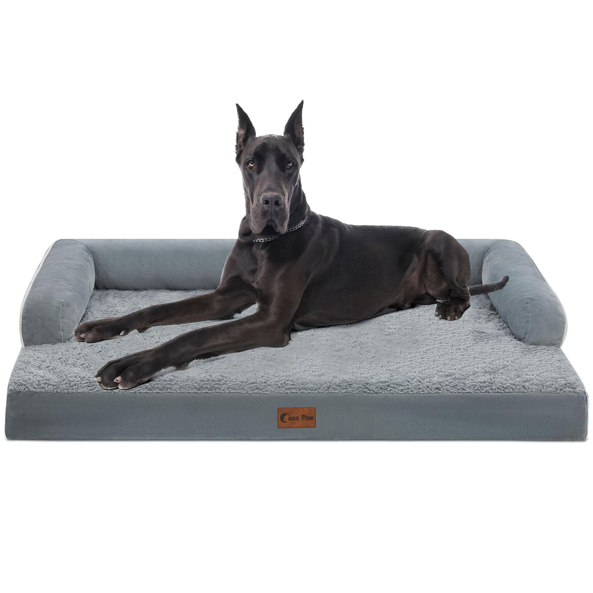 Casa Paw Orthopedic XXL bed side view with bolsters for joint support and deep rest.