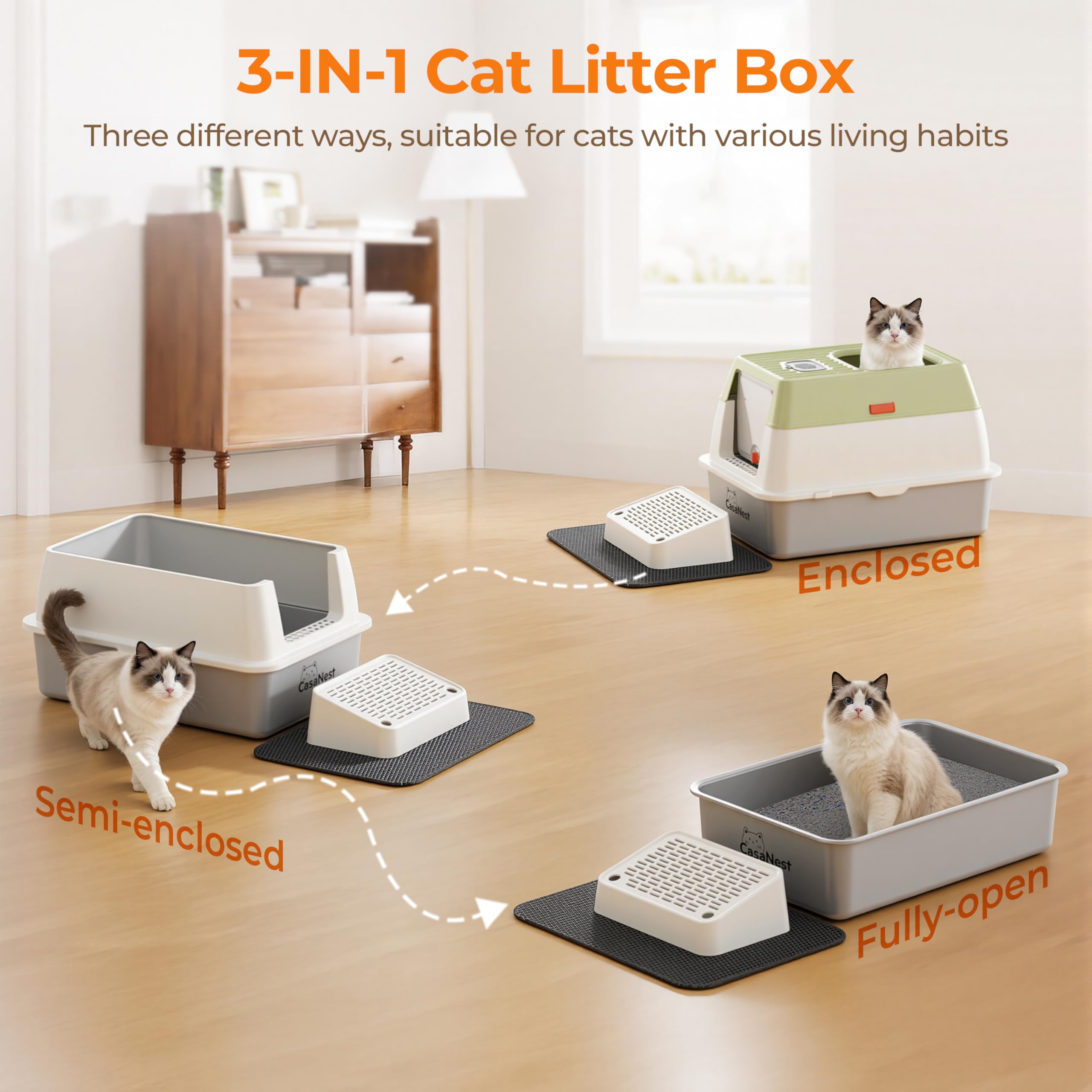 CasaNest XXL 82L capacity offers spacious interior for large cats and multiple felines