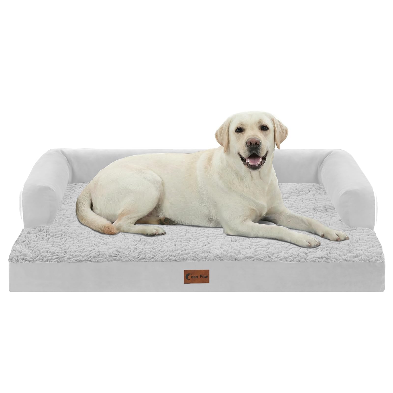 Casa Paw orthopedic bed XL hero in gray and white promotes comfortable rest for extra-large dogs.