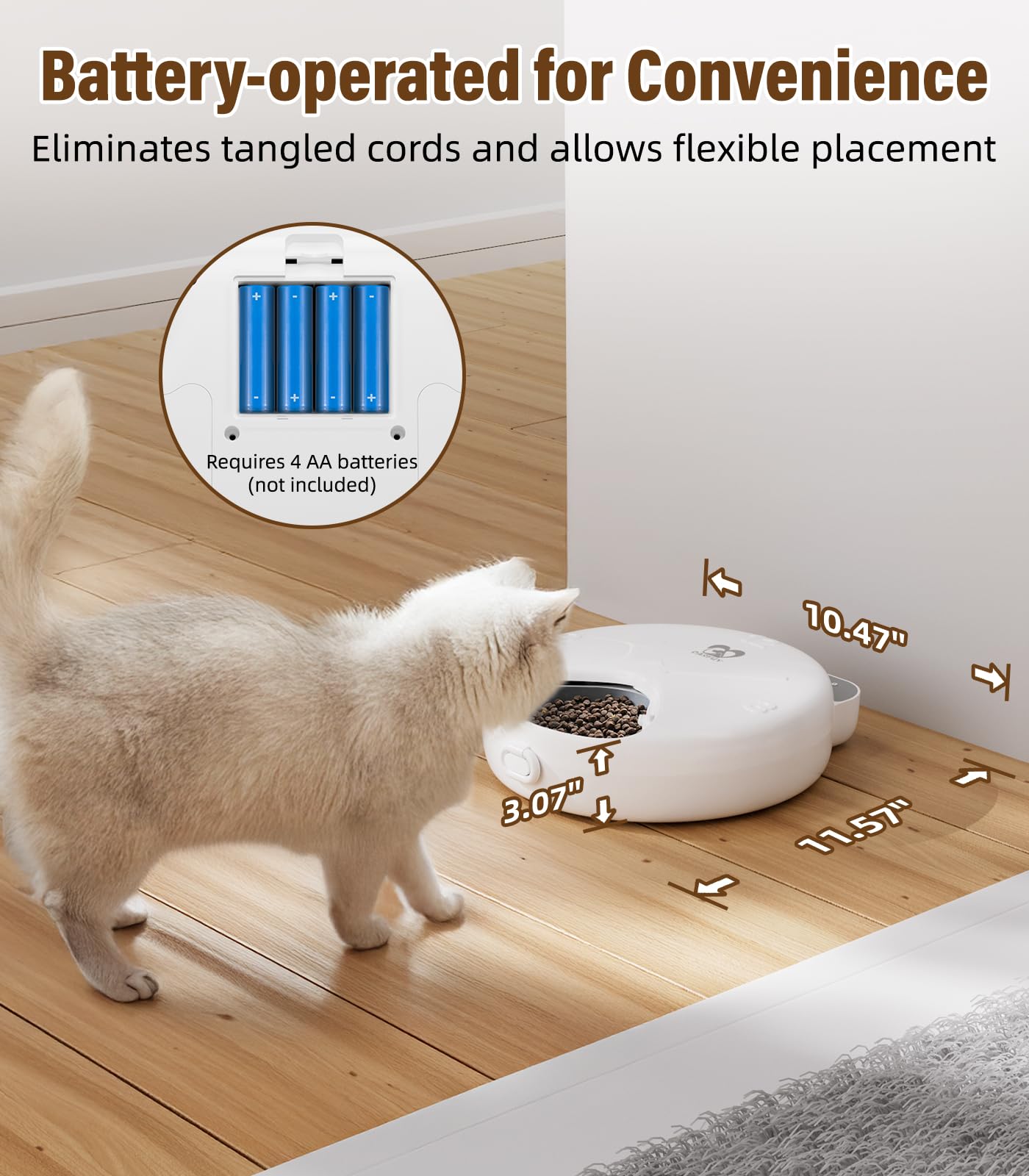 Casfuy feeder battery pack showing long-lasting power for unattended meals.