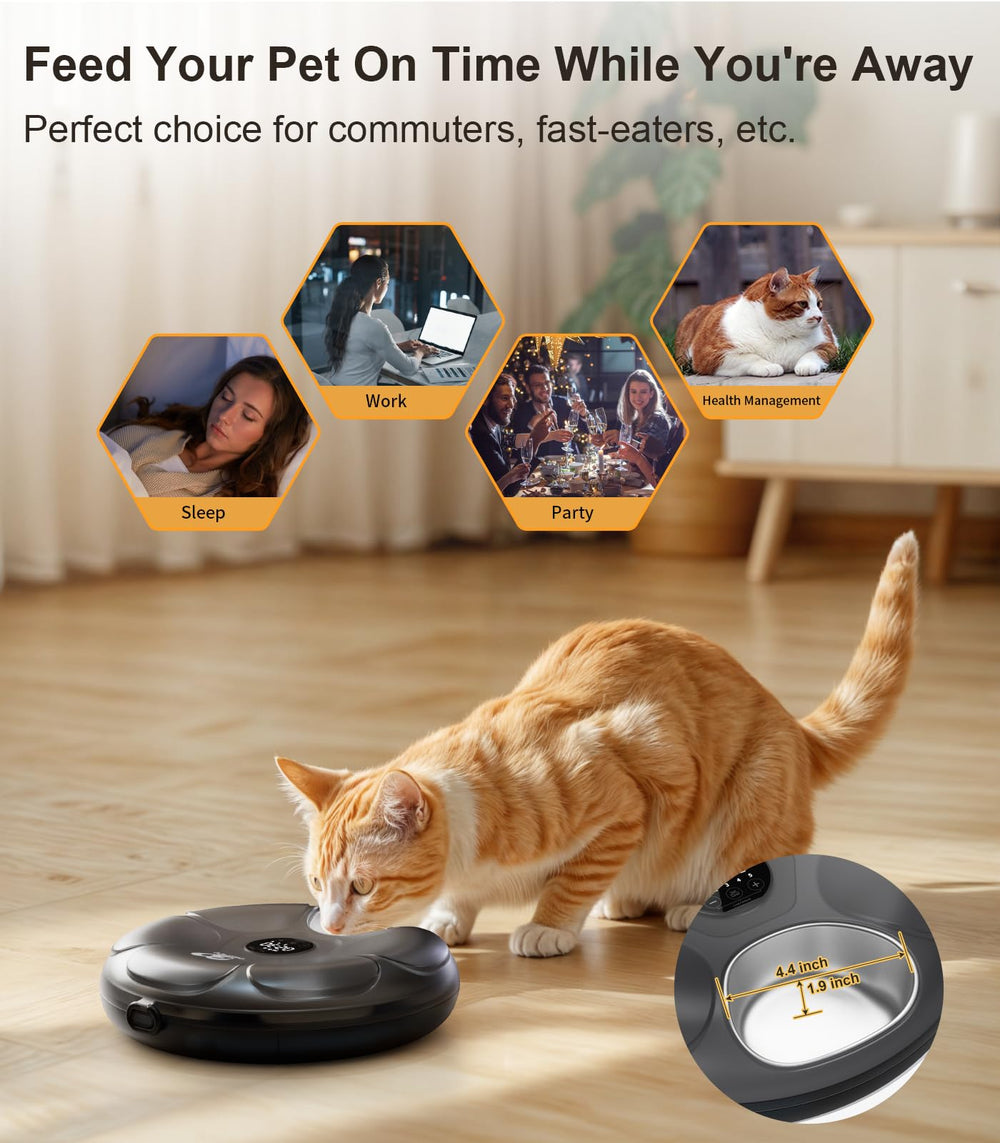 Casfuy cordless feeder keeps wet food freshness with ice packs and cold retention.