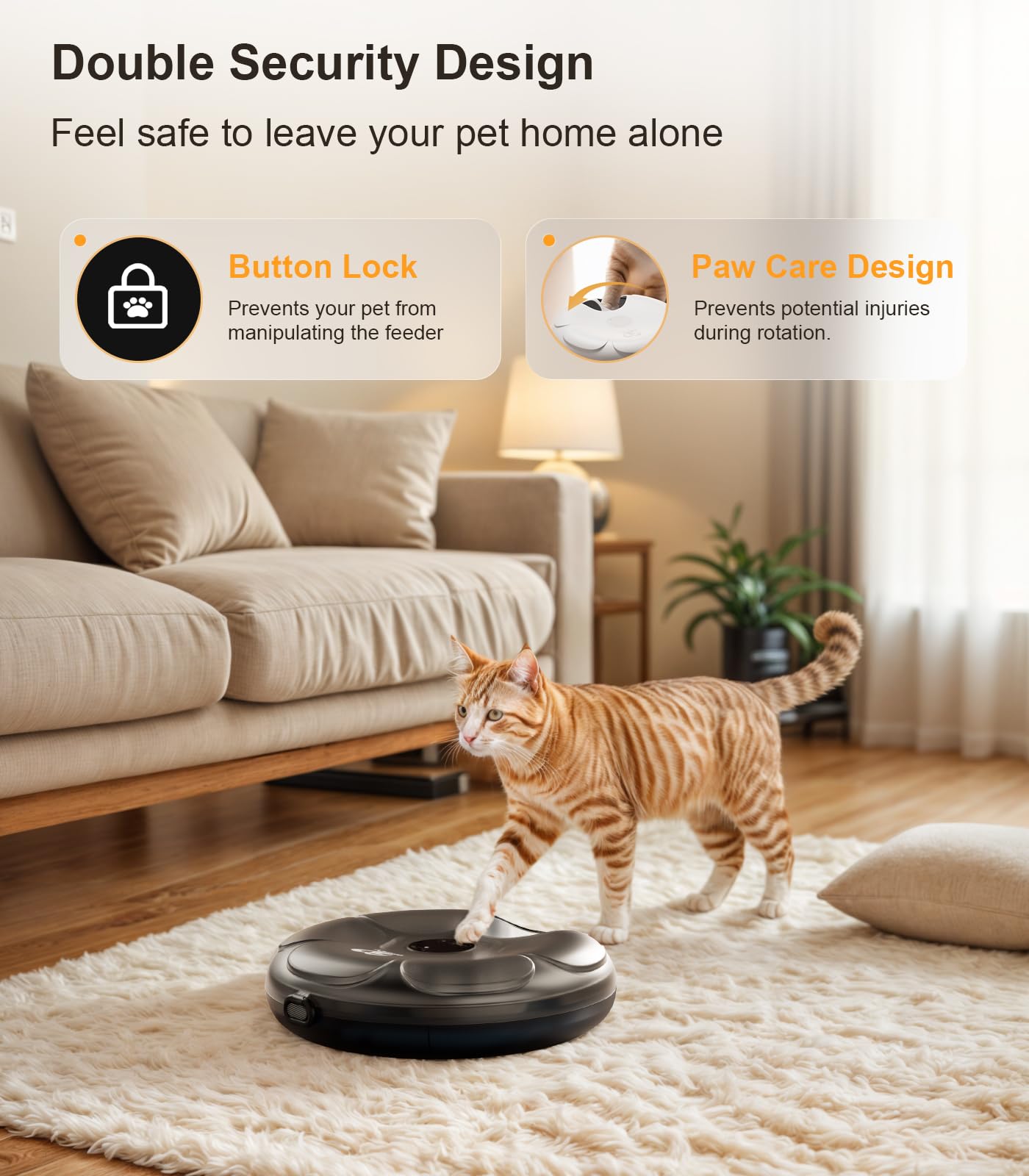 Casfuy feeder highlights long battery life for cord-free placement.