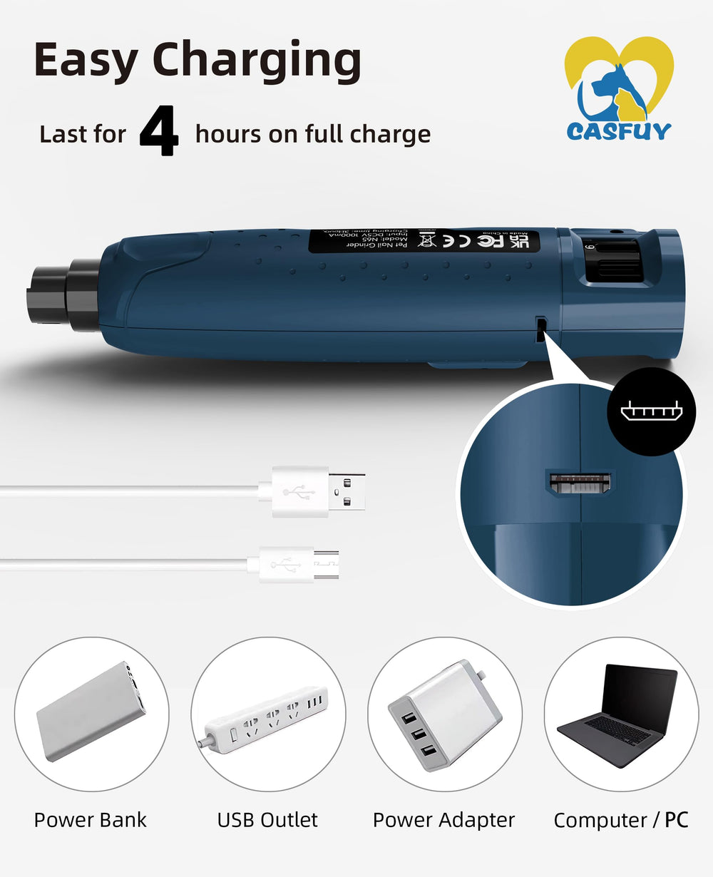 Casfuy dog nail grinder dual LED lights close-up for precise trimming