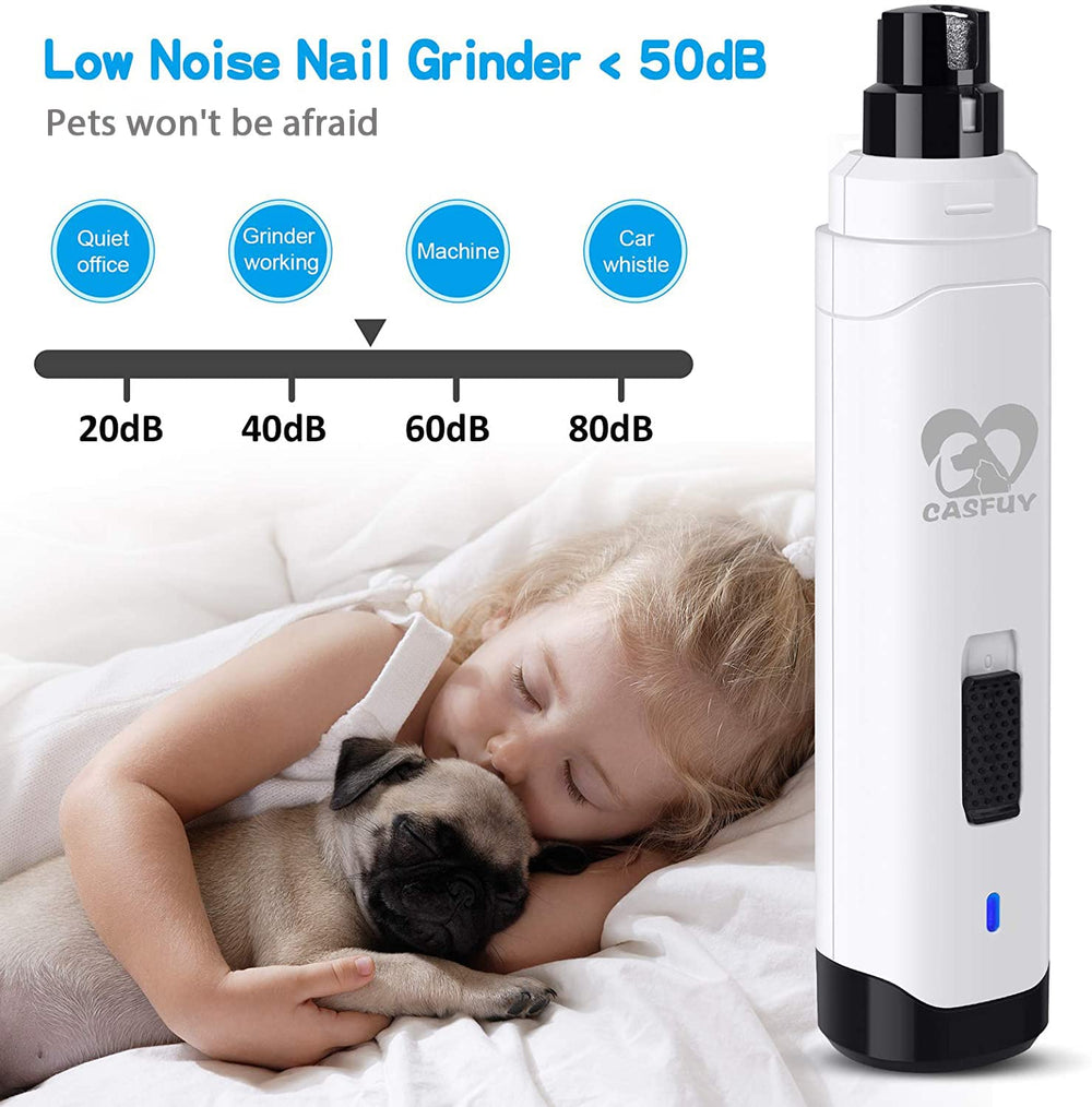 Casfuy dog nail grinder with 3 ports for small, medium, and large pets.