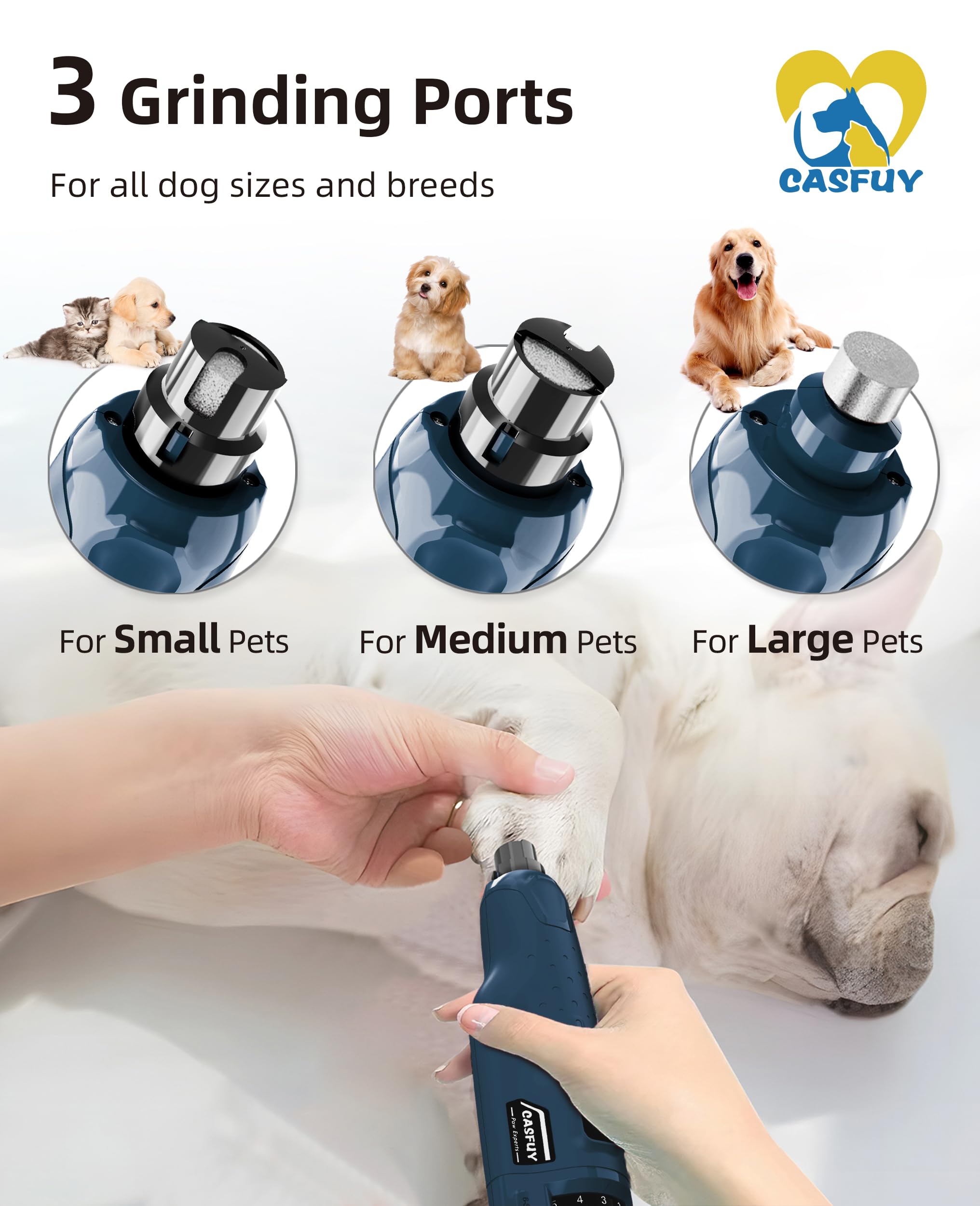 Casfuy dog nail grinder three ports for small, medium, and large nails