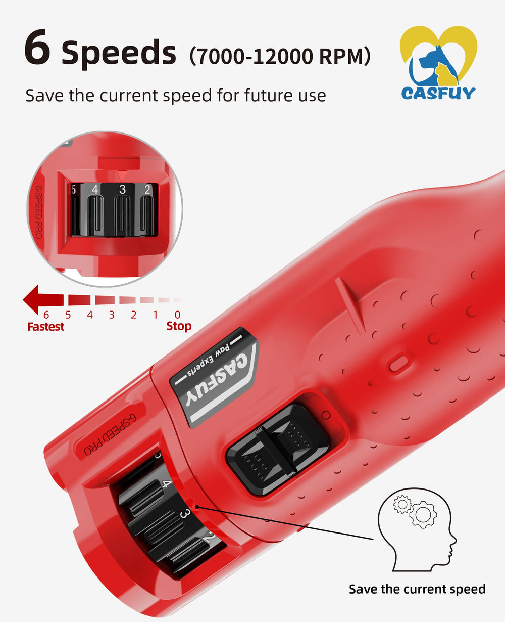 Casfuy dog nail grinder 6-speed setting demonstrates adjustable control for different nails