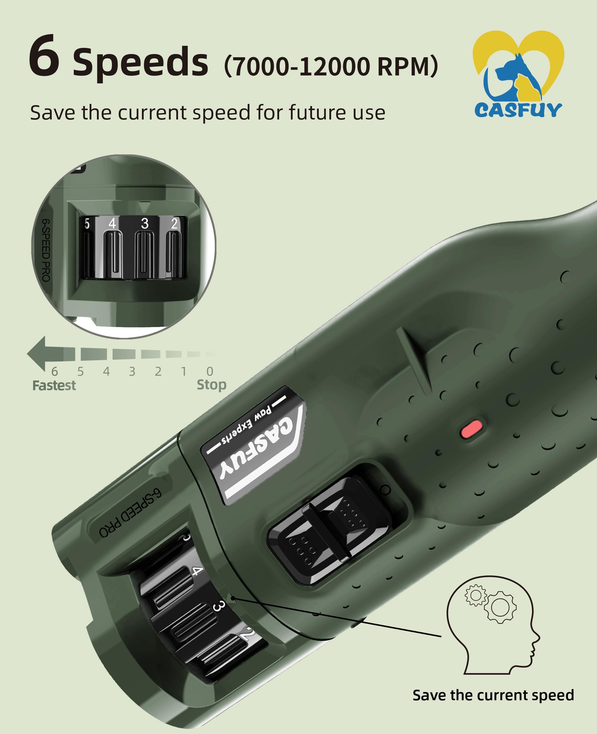 Casfuy dog nail grinder six speed control for precise trimming