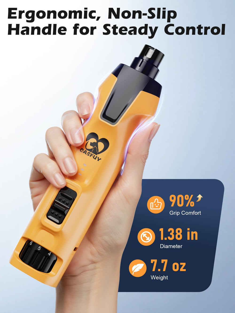 Casfuy ergonomic non-slip handle enabling steady grooming and reduced fatigue.