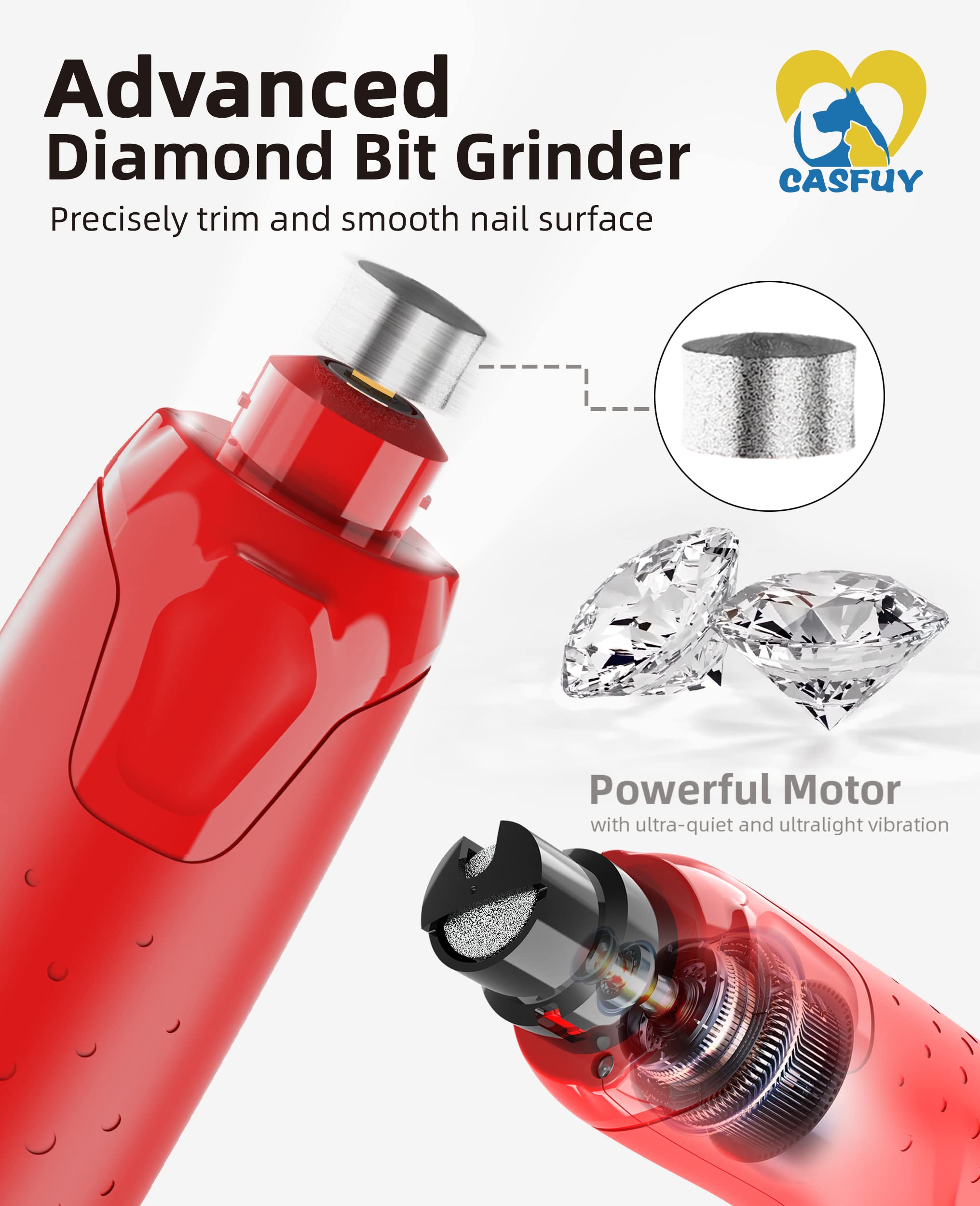Casfuy dog nail grinder low-vibration quiet-operation supports gentle grooming