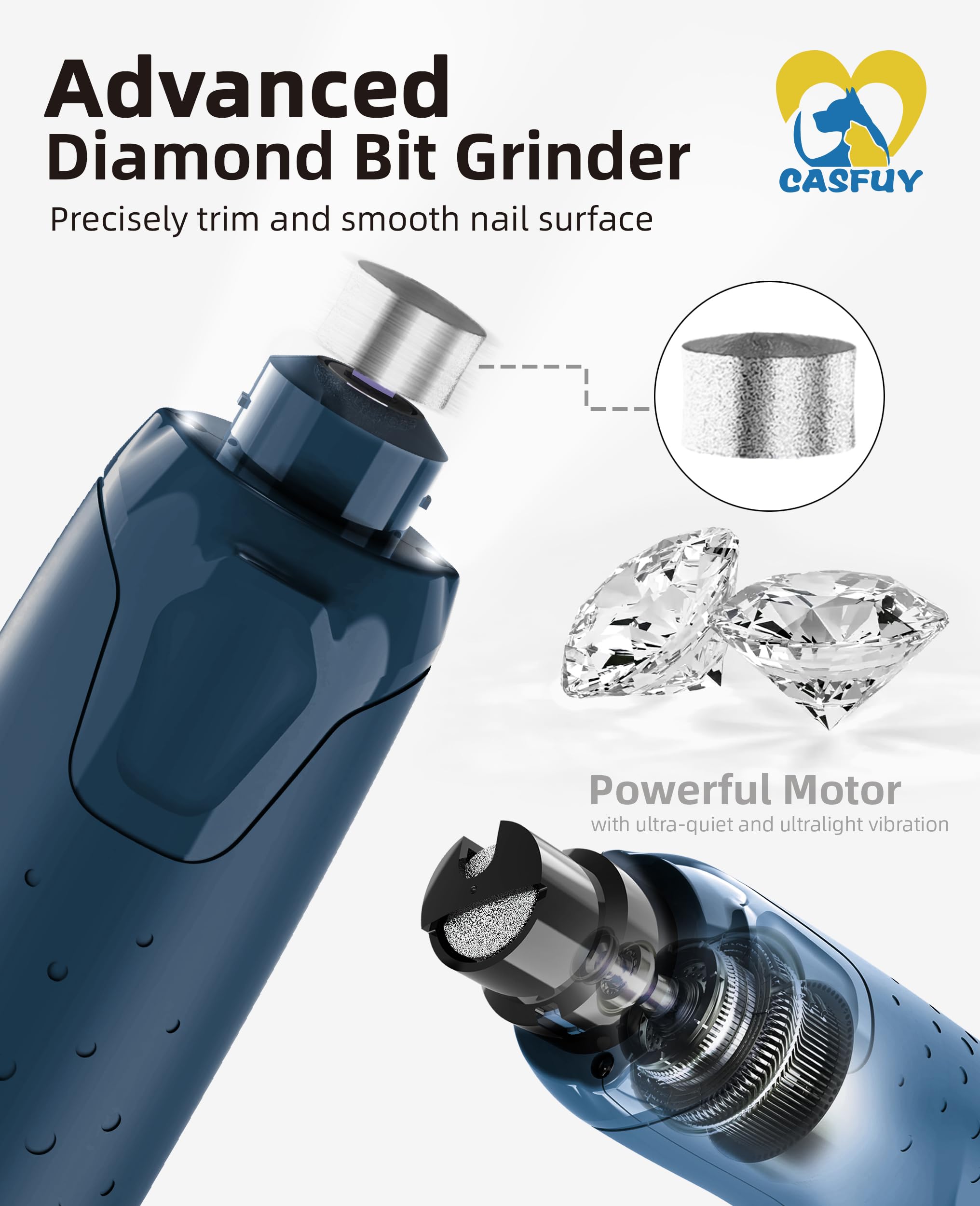 Casfuy dog nail grinder low vibration quiet motor during grooming