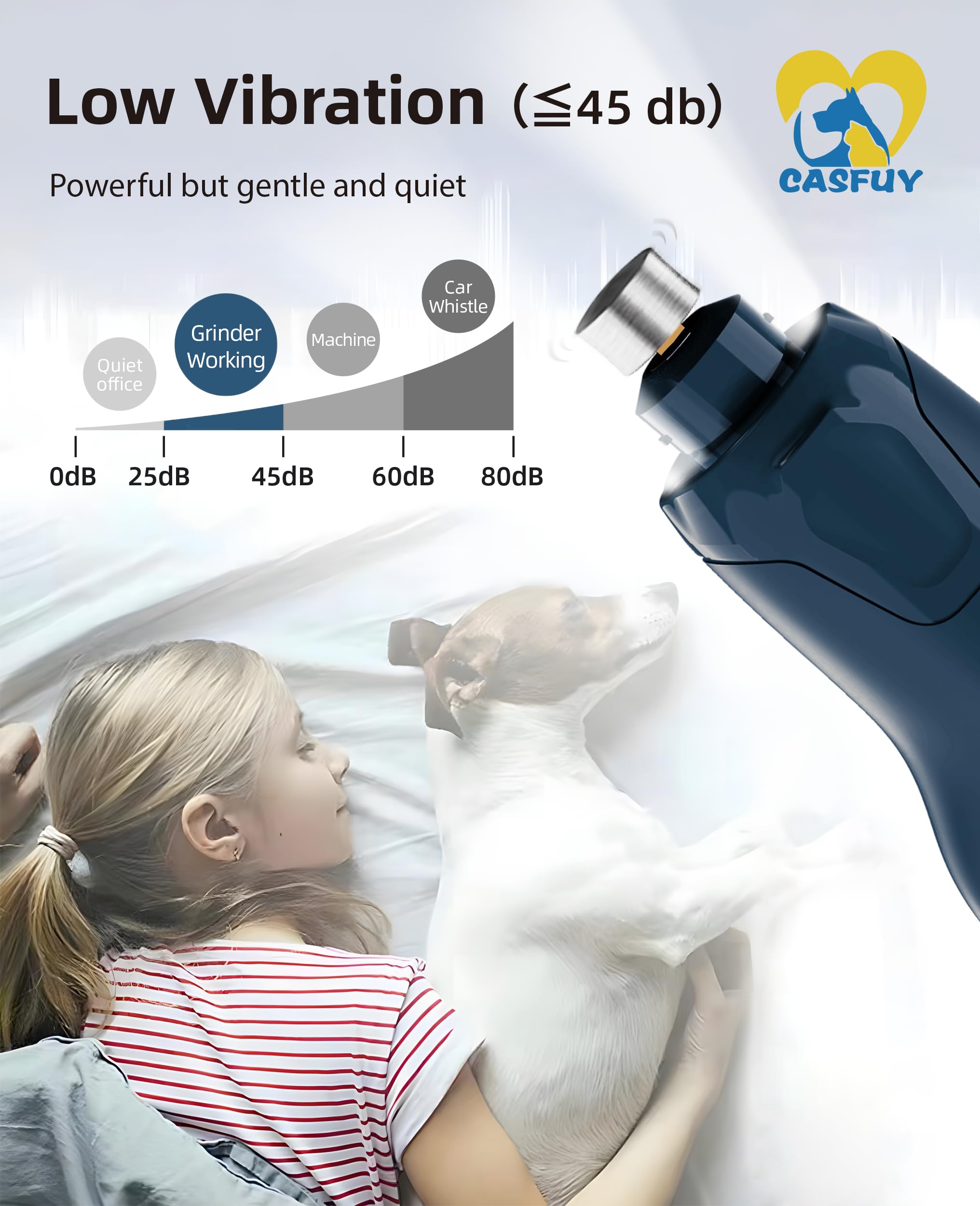 Casfuy dog nail grinder rechargeable with USB charging for convenience