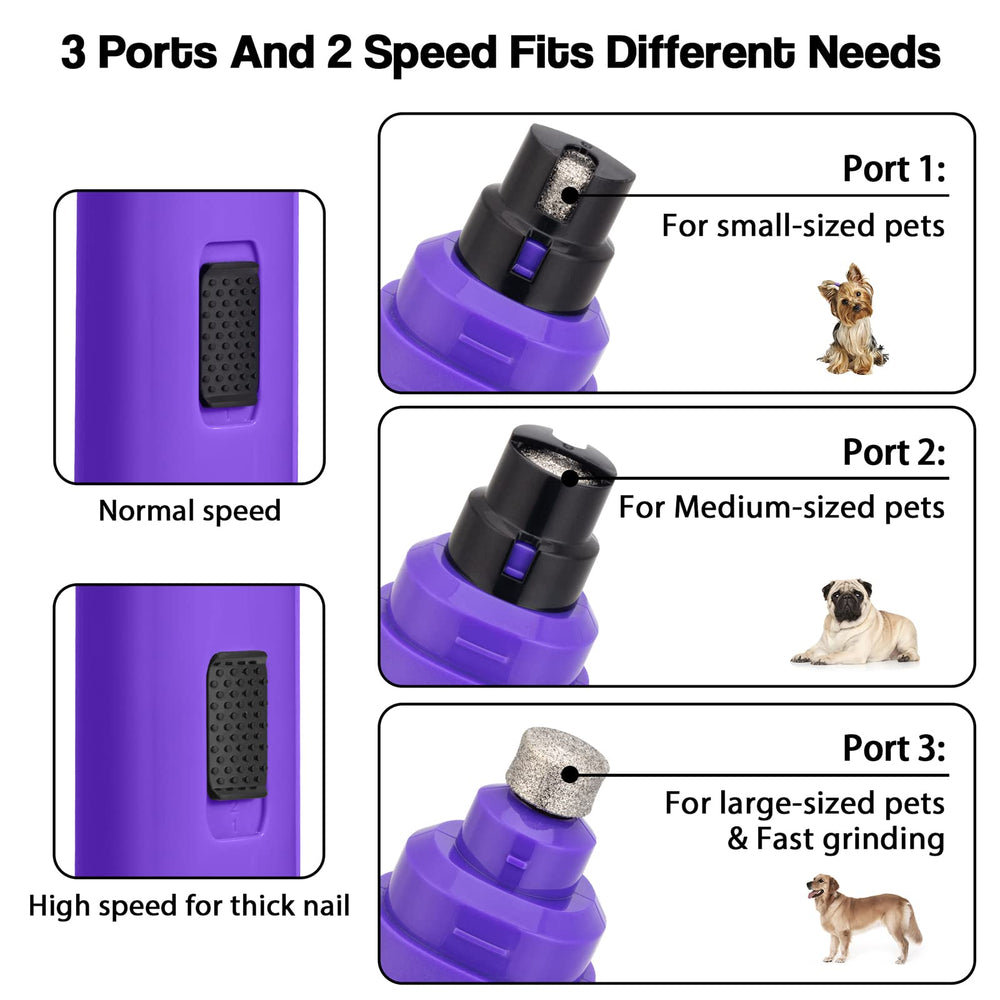 Casfuy dog nail grinder upgraded purple three grinding ports for size-specific filing.