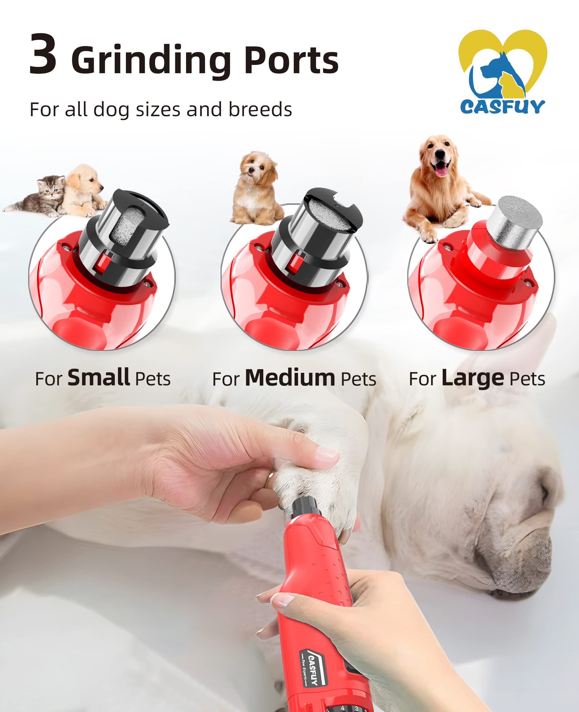 Casfuy nail grinder with 3-ports-small-medium-large shows precision for any-sized pet nails