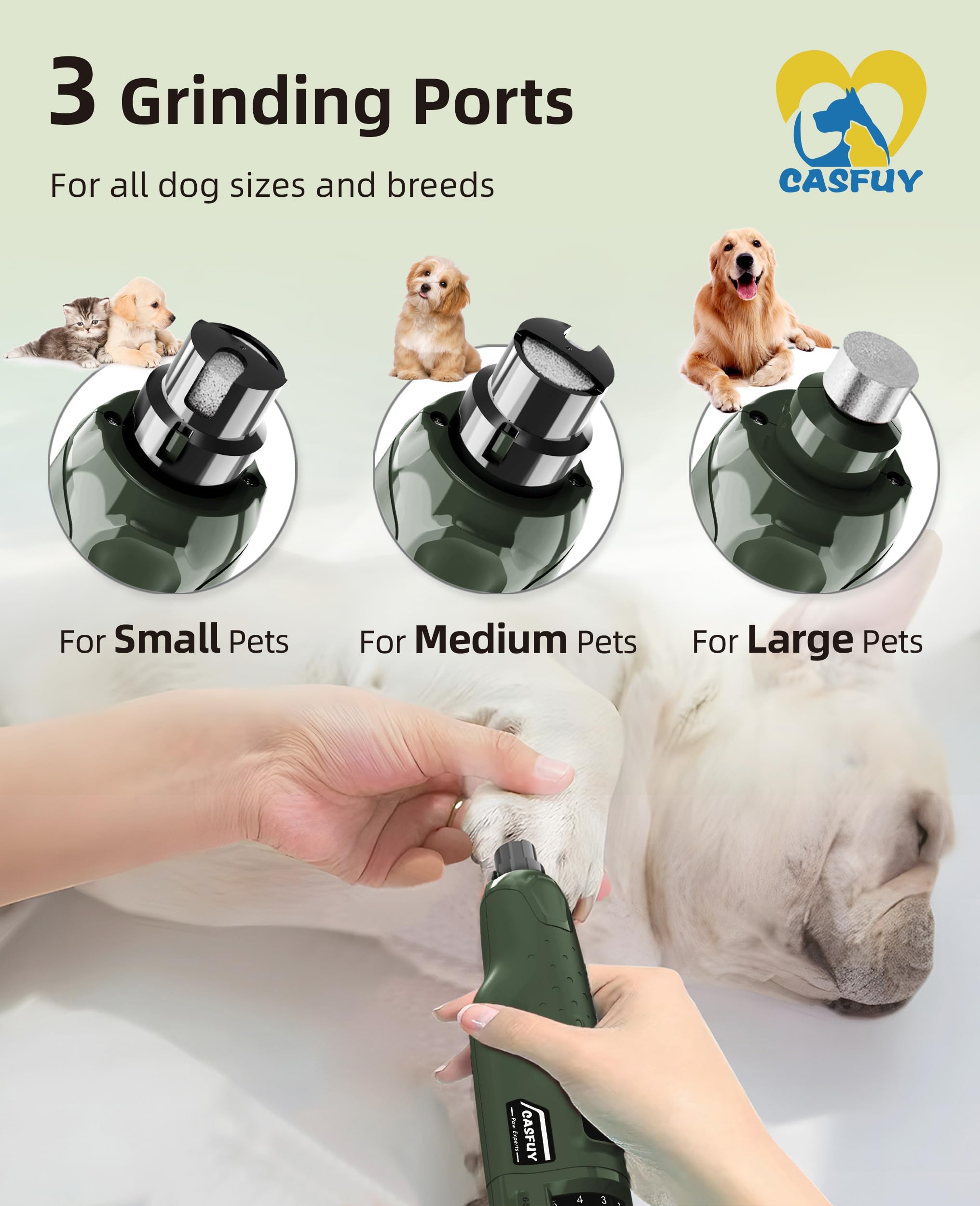 Casfuy nail grinder three ports for small to large pets